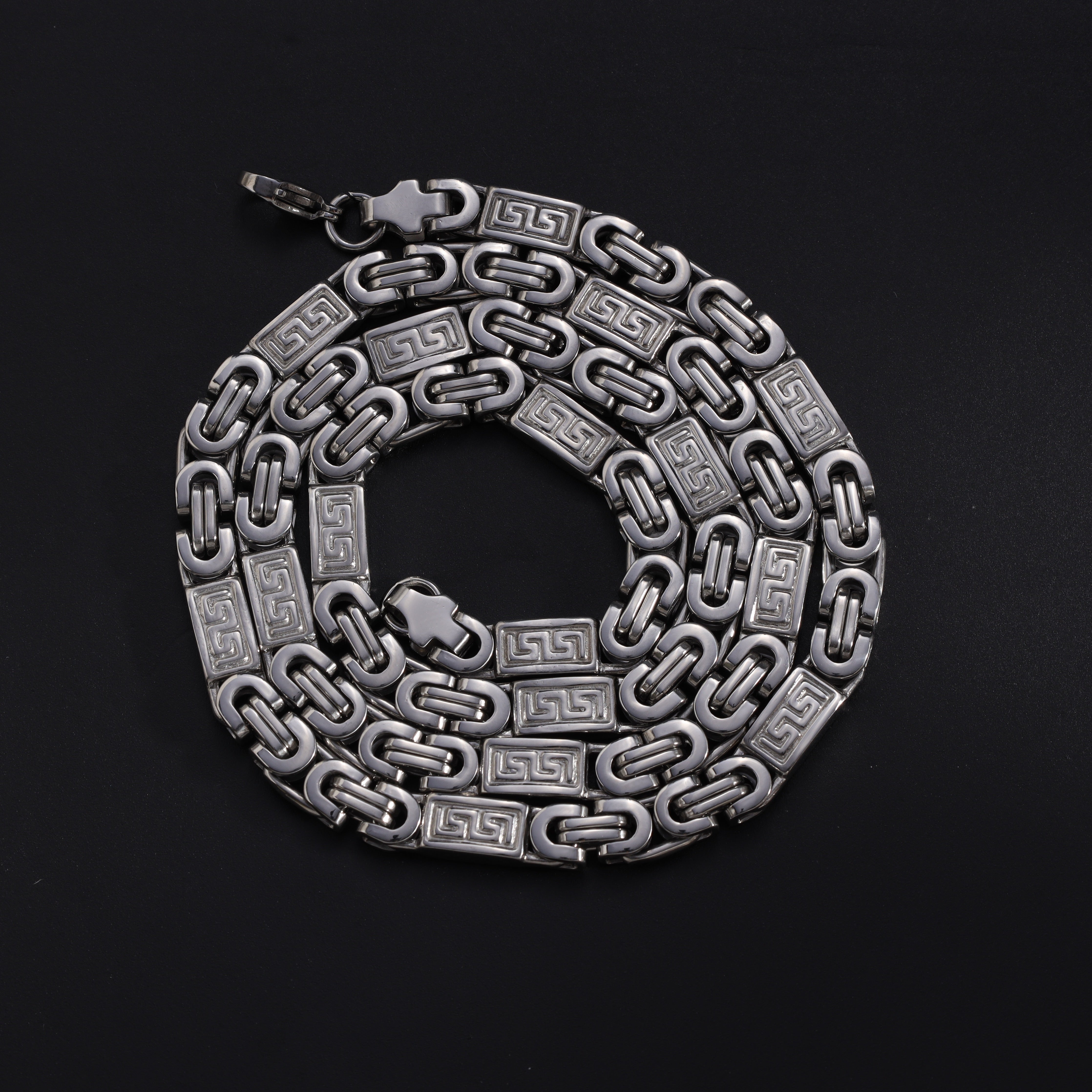 6mm Etrusker flache Königskette mit Blöcken 60cm aus Edelstahl - Taipan Schmuck