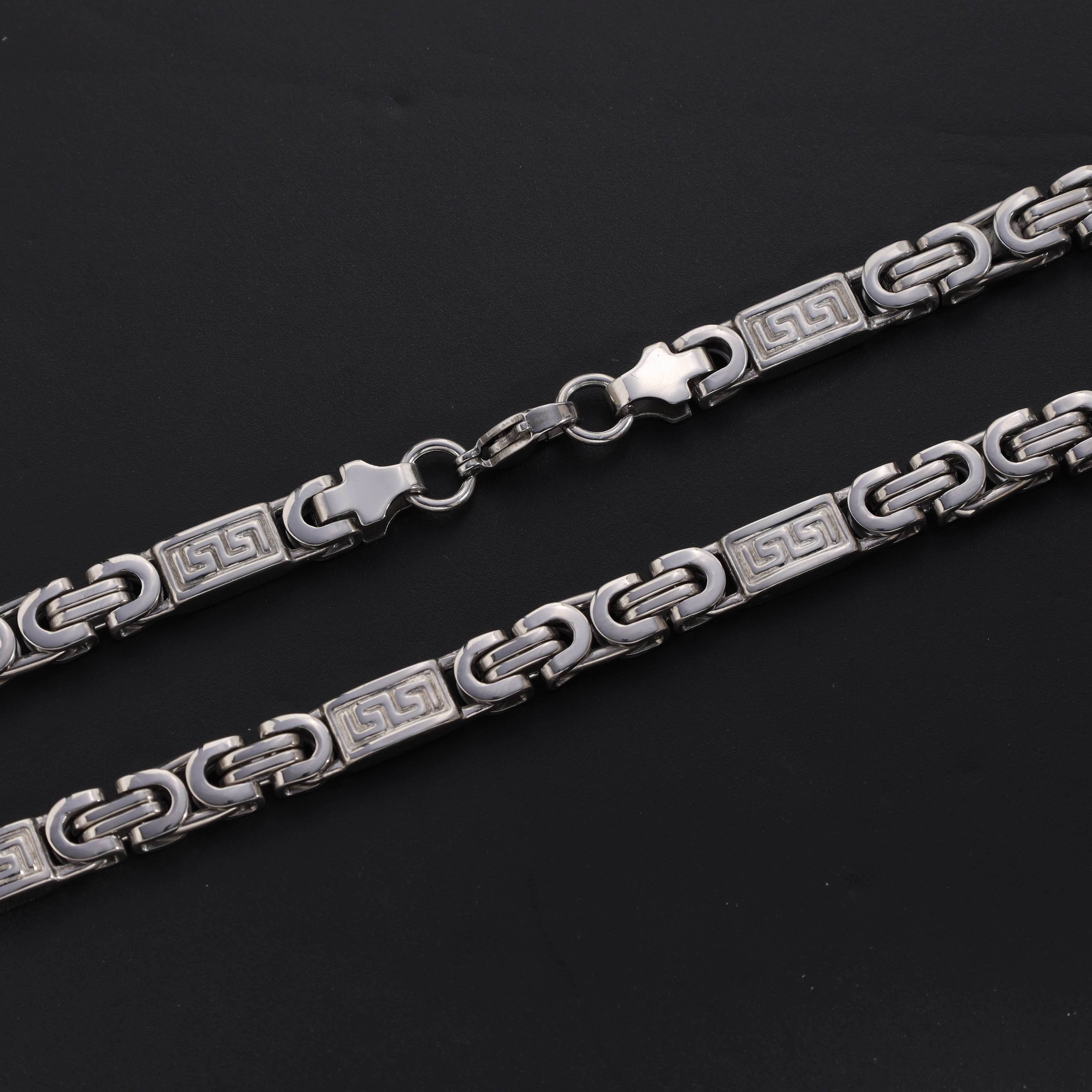 6mm Etrusker flache Königskette mit Blöcken 60cm aus Edelstahl - Taipan Schmuck