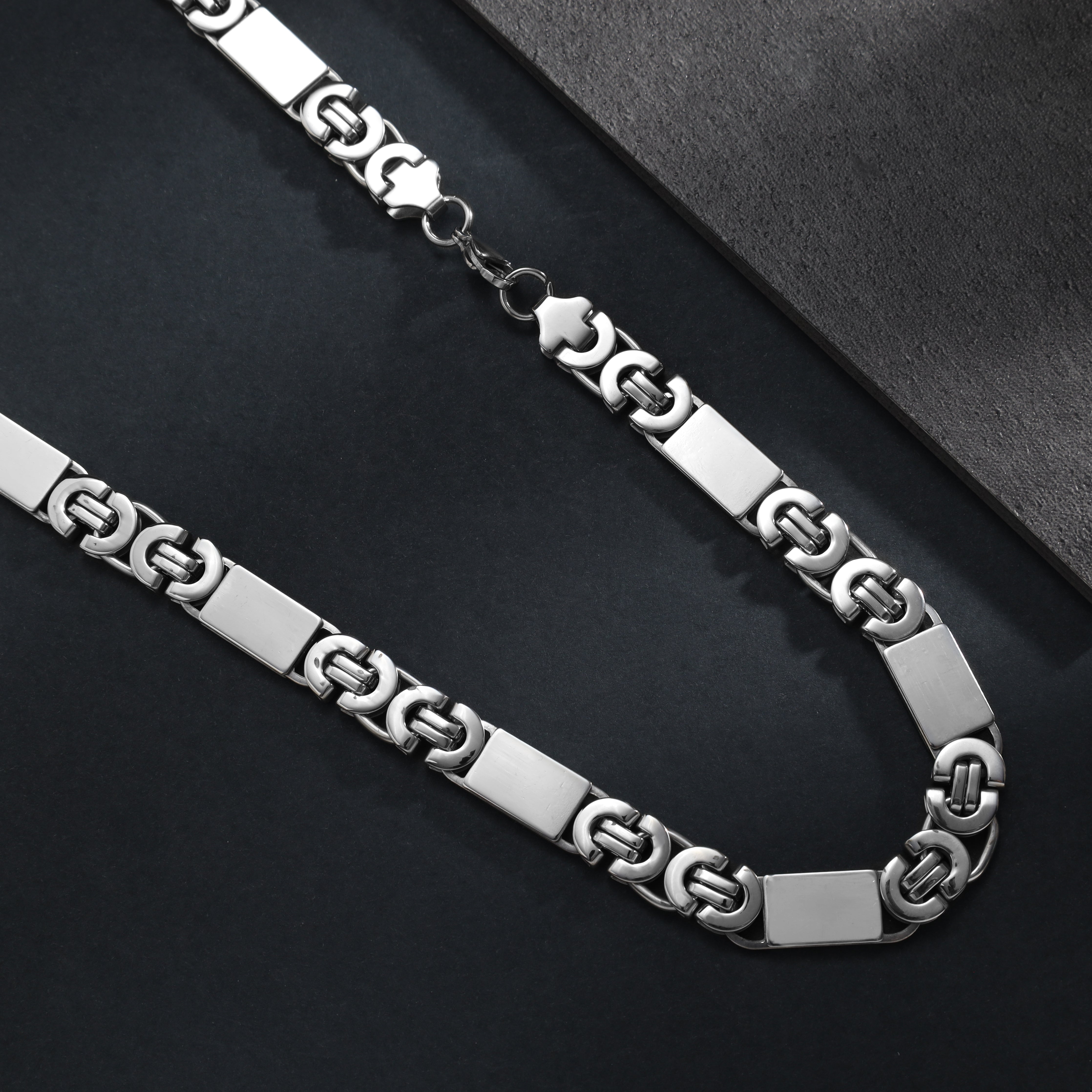 11mm Etrusker flache Königskette mit Blöcken 60cm aus Edelstahl - Taipan Schmuck
