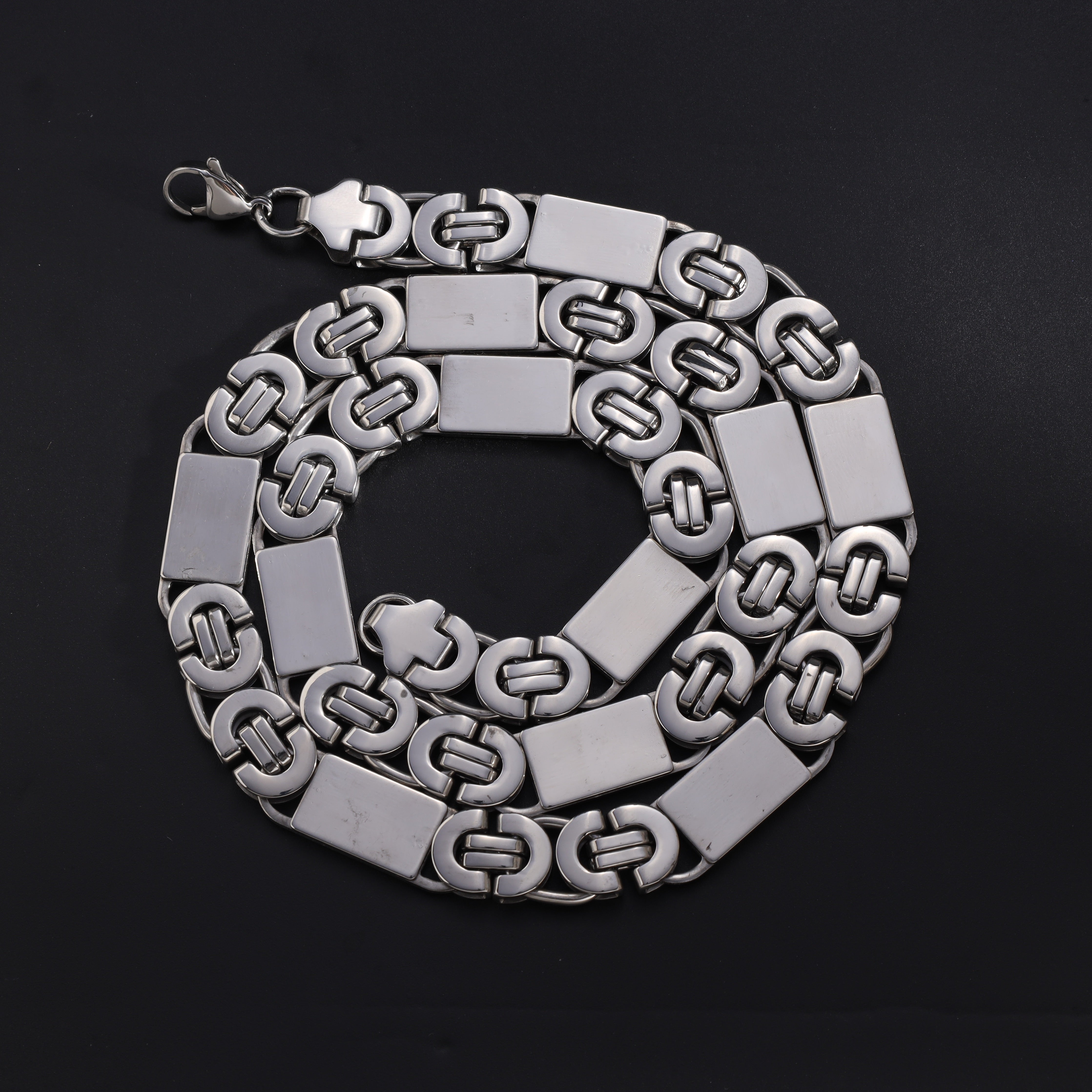 11mm Etrusker flache Königskette mit Blöcken 60cm aus Edelstahl - Taipan Schmuck