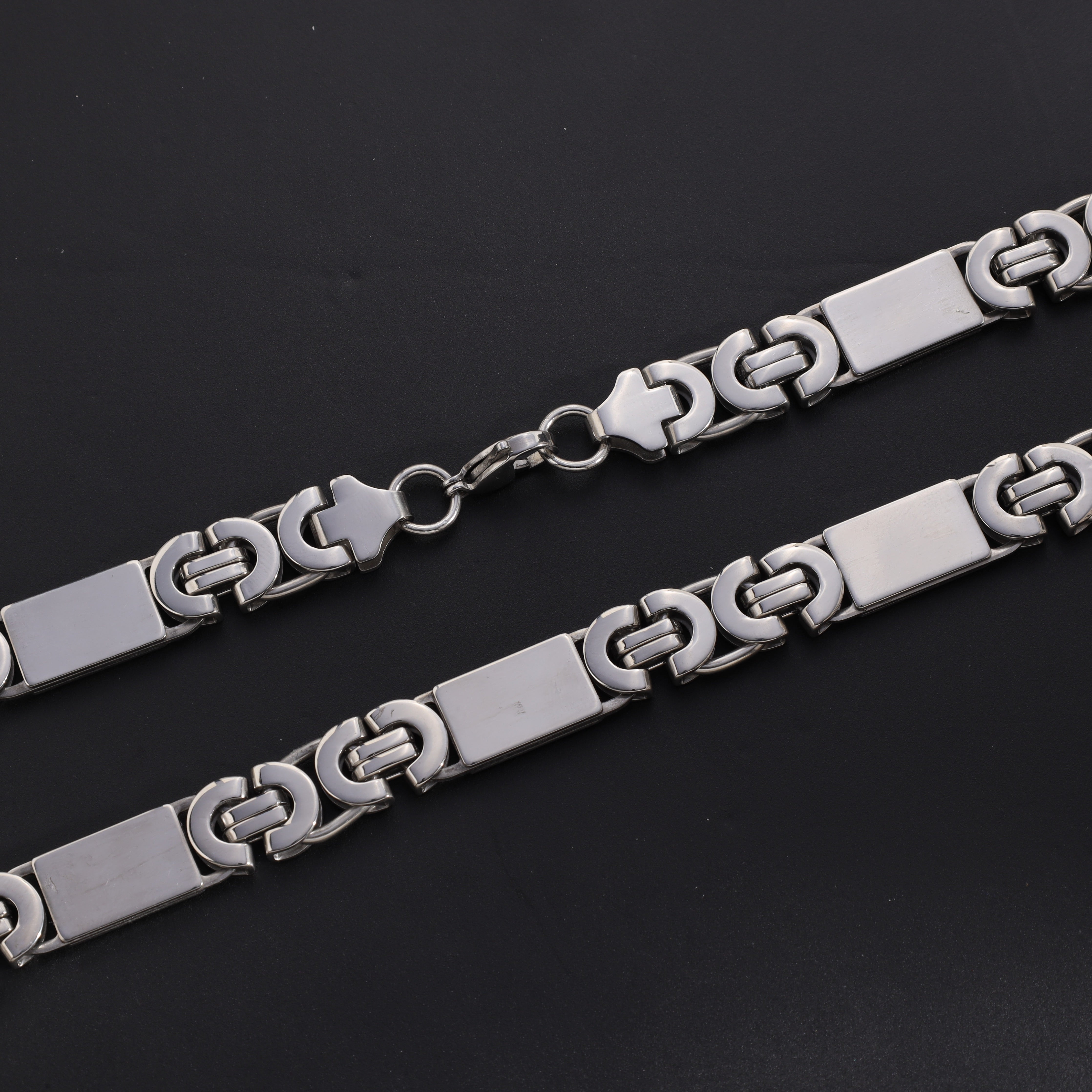 11mm Etrusker flache Königskette mit Blöcken 60cm aus Edelstahl - Taipan Schmuck