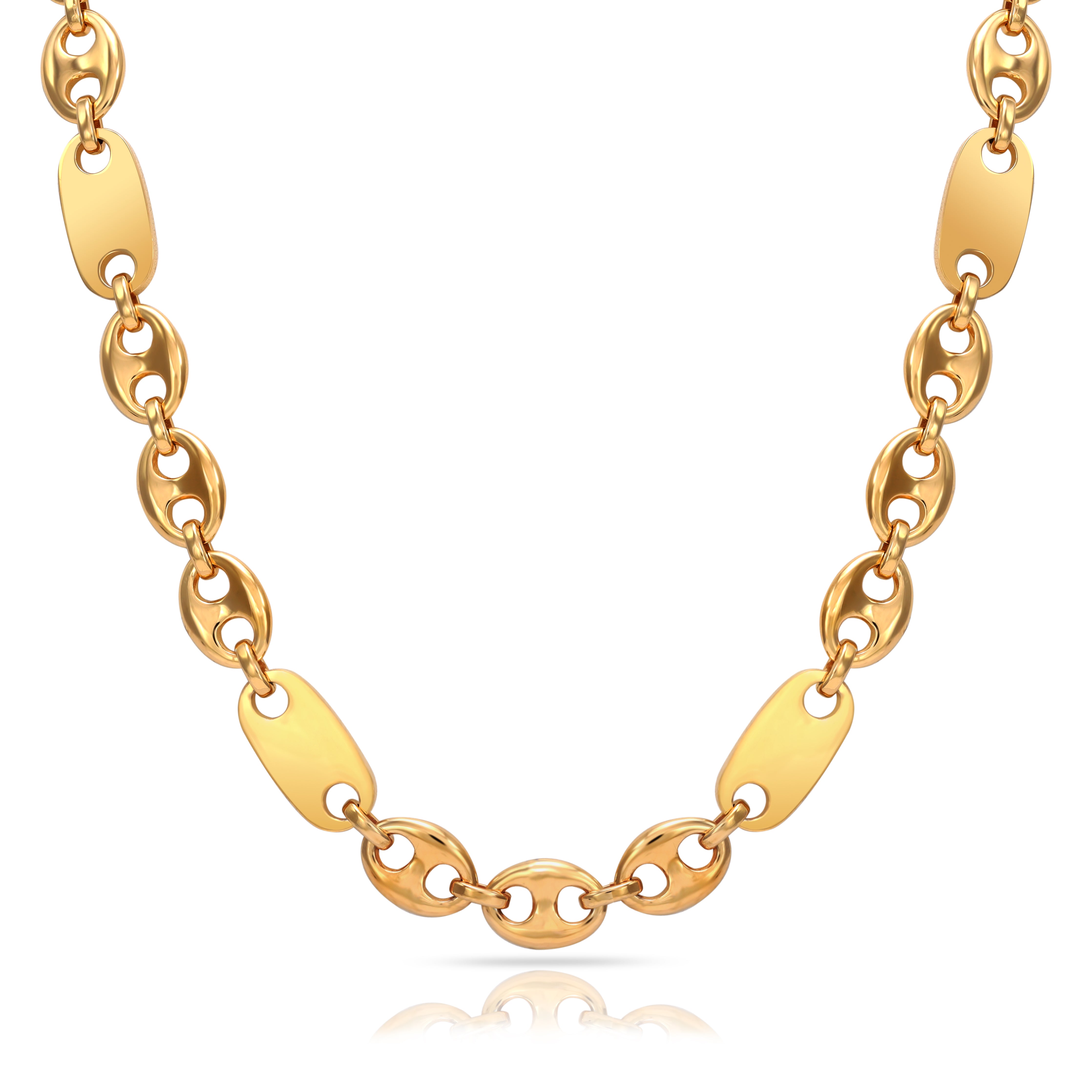10mm Plattenkette + Bohnenkette aus Edelstahl 18K Vergoldet - Taipan Schmuck