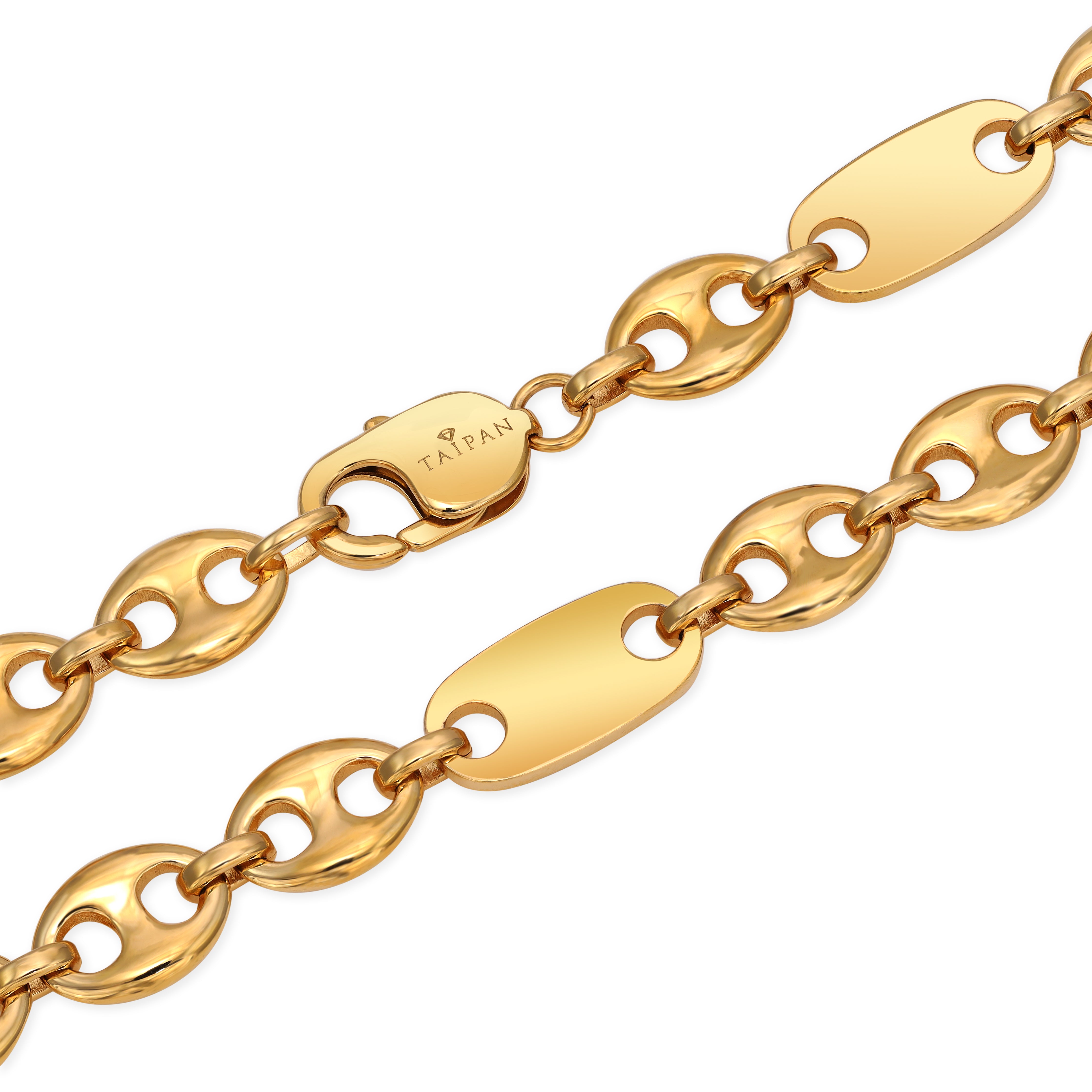 10mm Plattenkette + Bohnenkette aus Edelstahl 18K Vergoldet - Taipan Schmuck