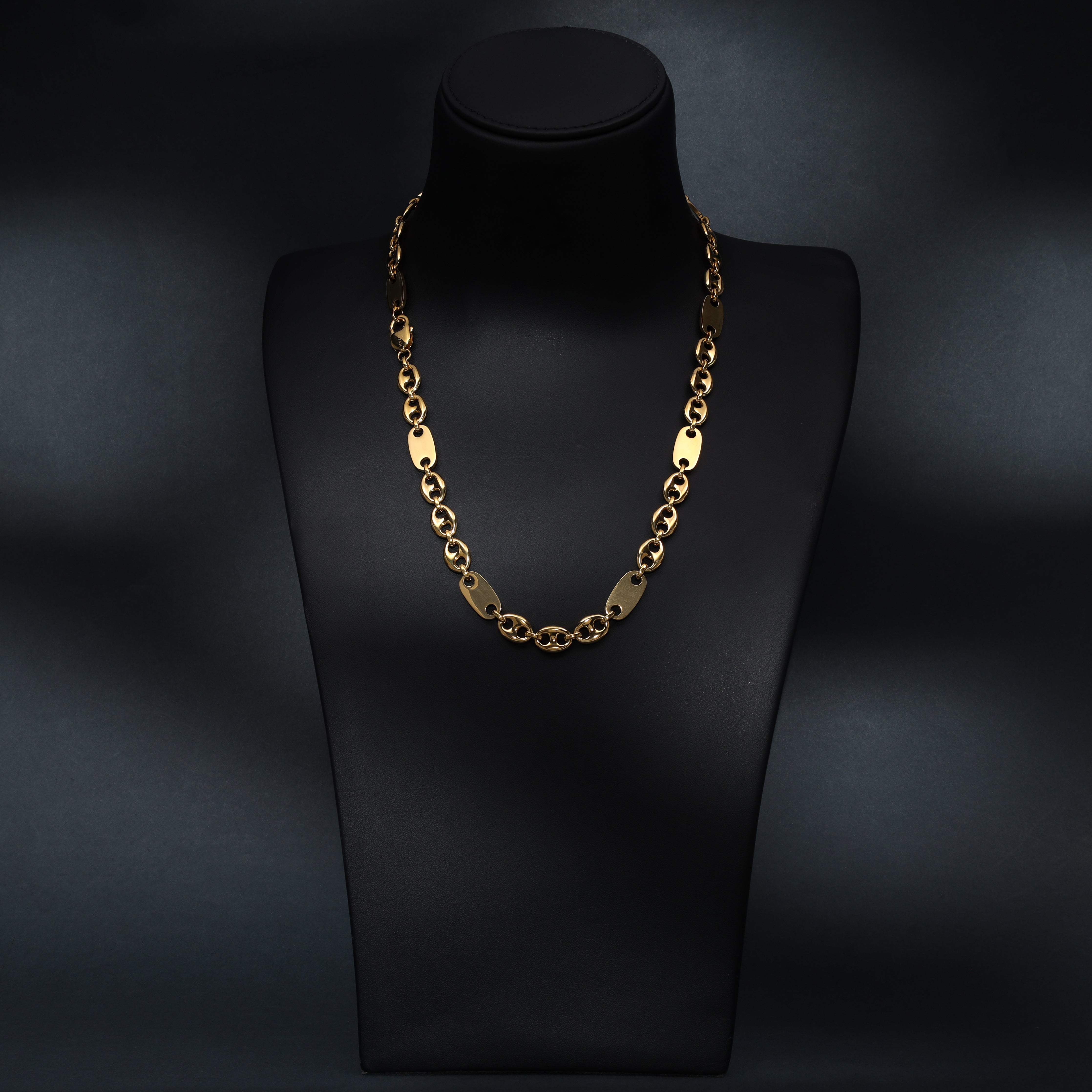 10mm Plattenkette + Bohnenkette aus Edelstahl 18K Vergoldet - Taipan Schmuck
