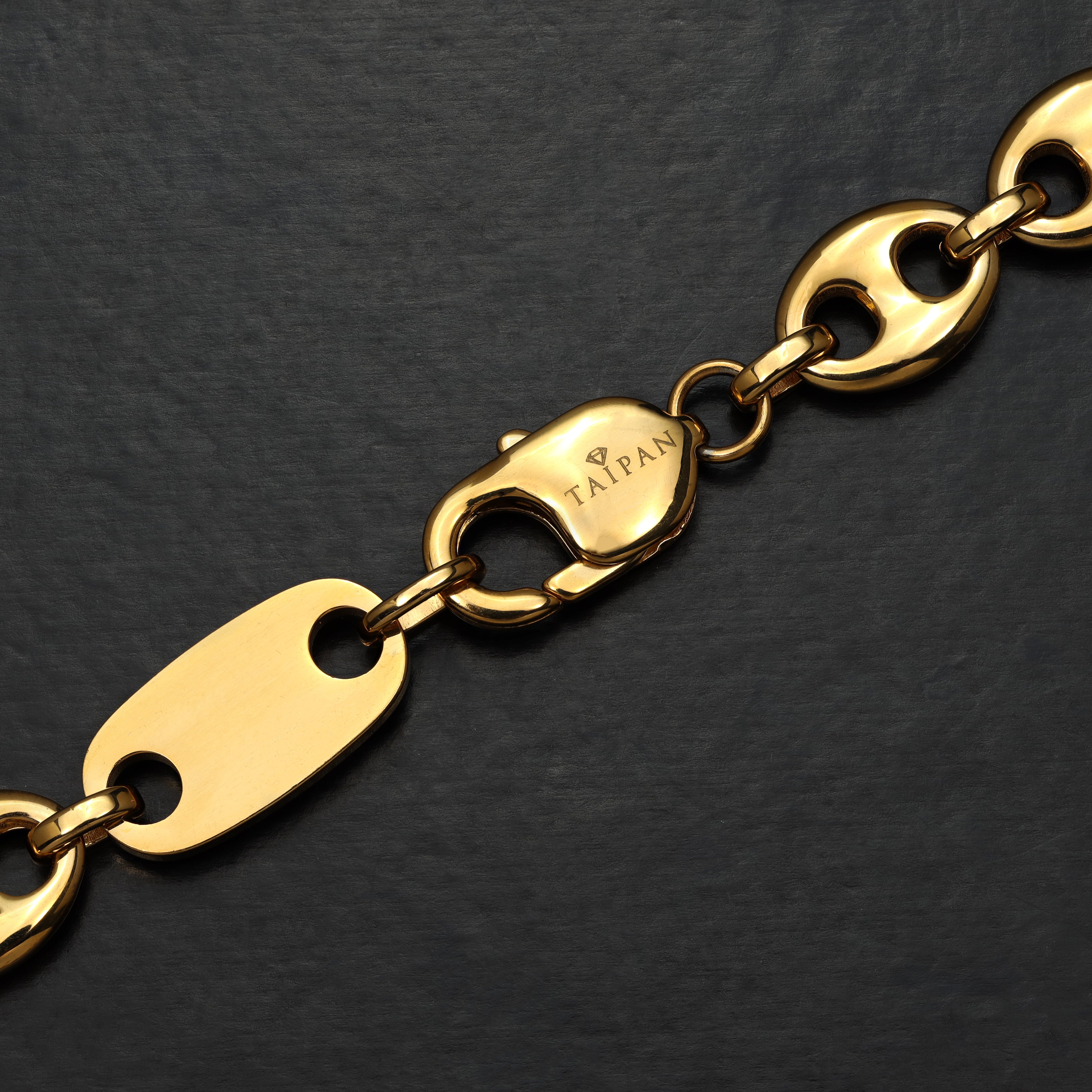 10mm Plattenkette + Bohnenkette aus Edelstahl 18K Vergoldet - Taipan Schmuck