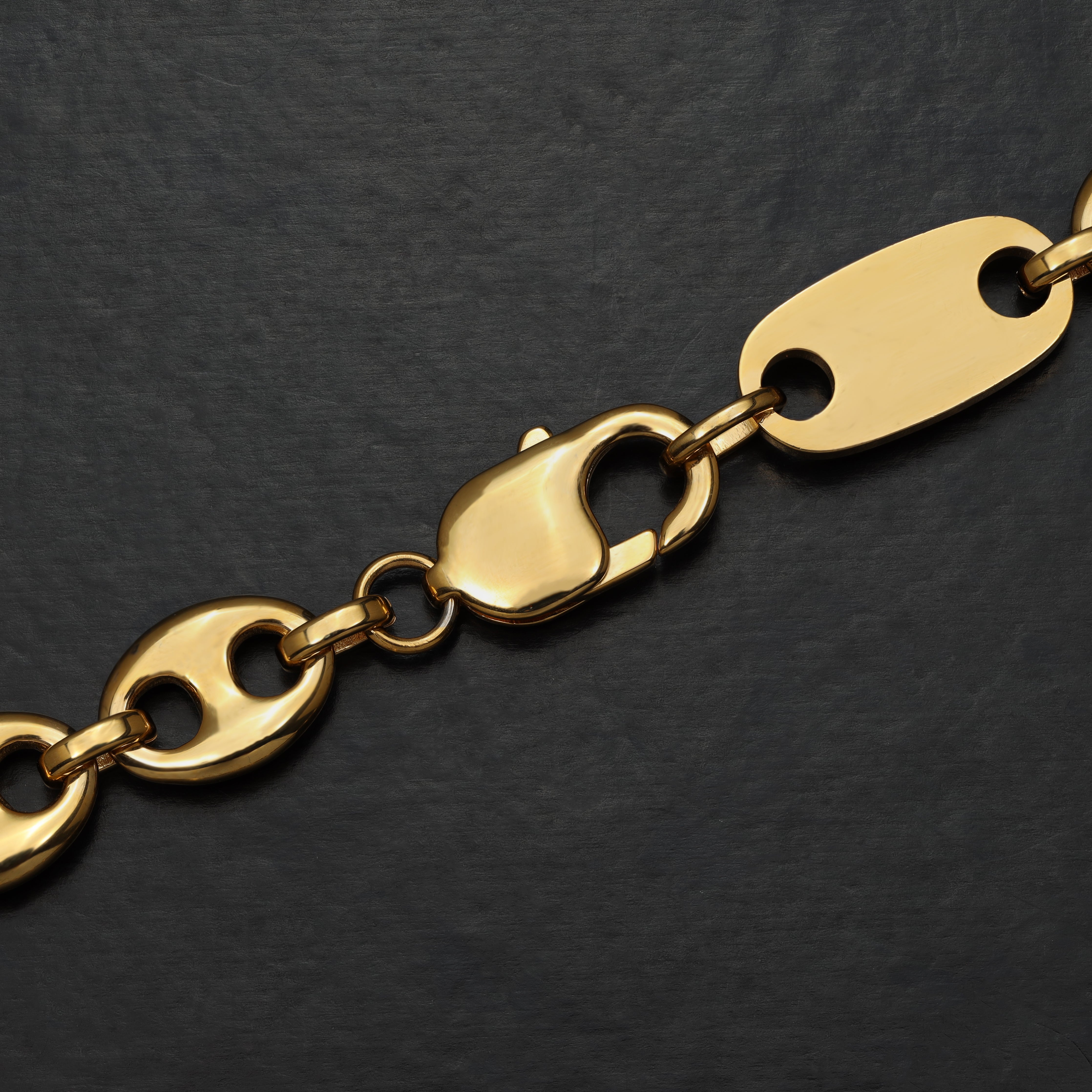 10mm Plattenkette + Bohnenkette aus Edelstahl 18K Vergoldet - Taipan Schmuck