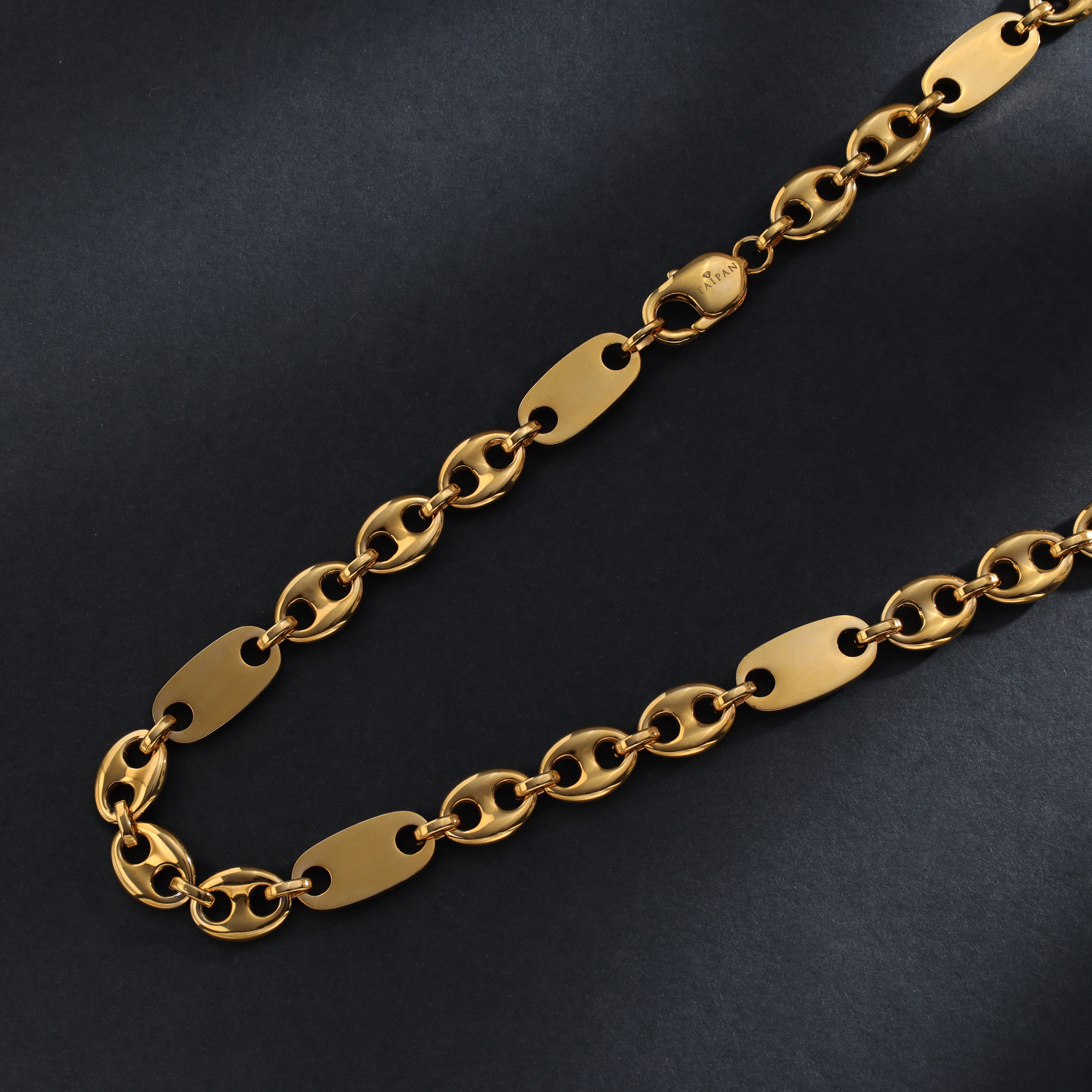 10mm Plattenkette + Bohnenkette aus Edelstahl 18K Vergoldet - Taipan Schmuck
