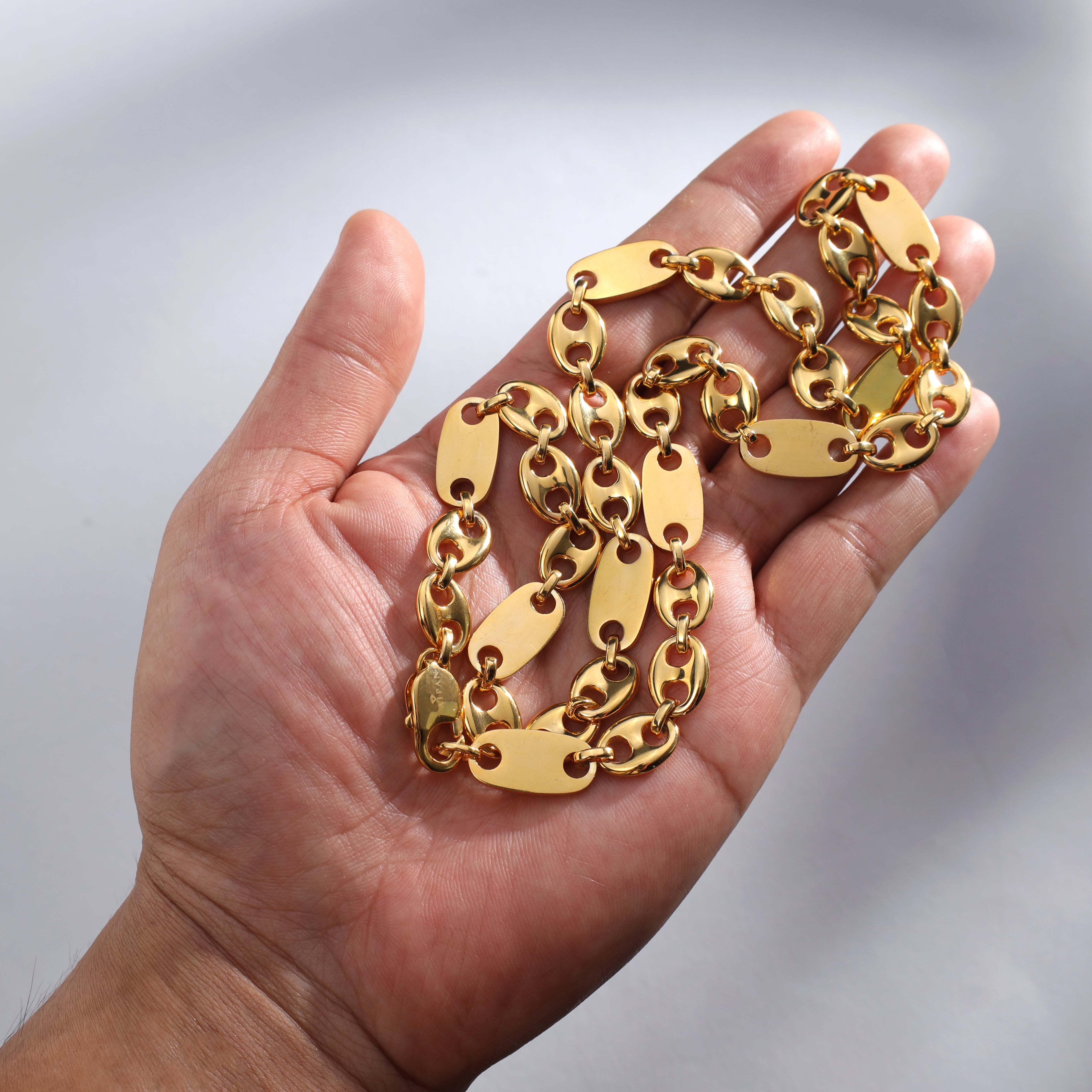 10mm Plattenkette + Bohnenkette aus Edelstahl 18K Vergoldet - Taipan Schmuck