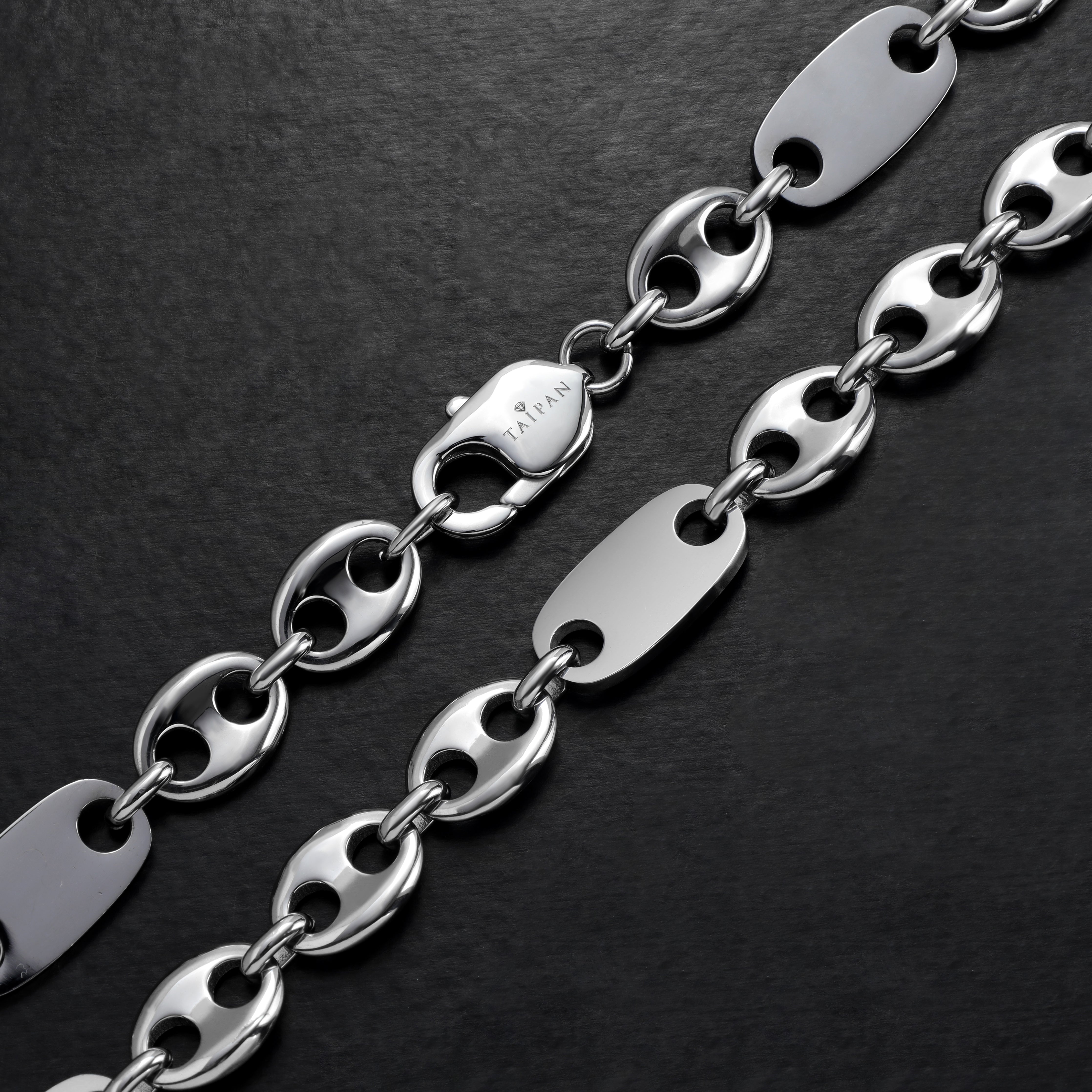 Stainless Steel Plattenkette + Bohnenkette 10mm breit - Taipan Schmuck