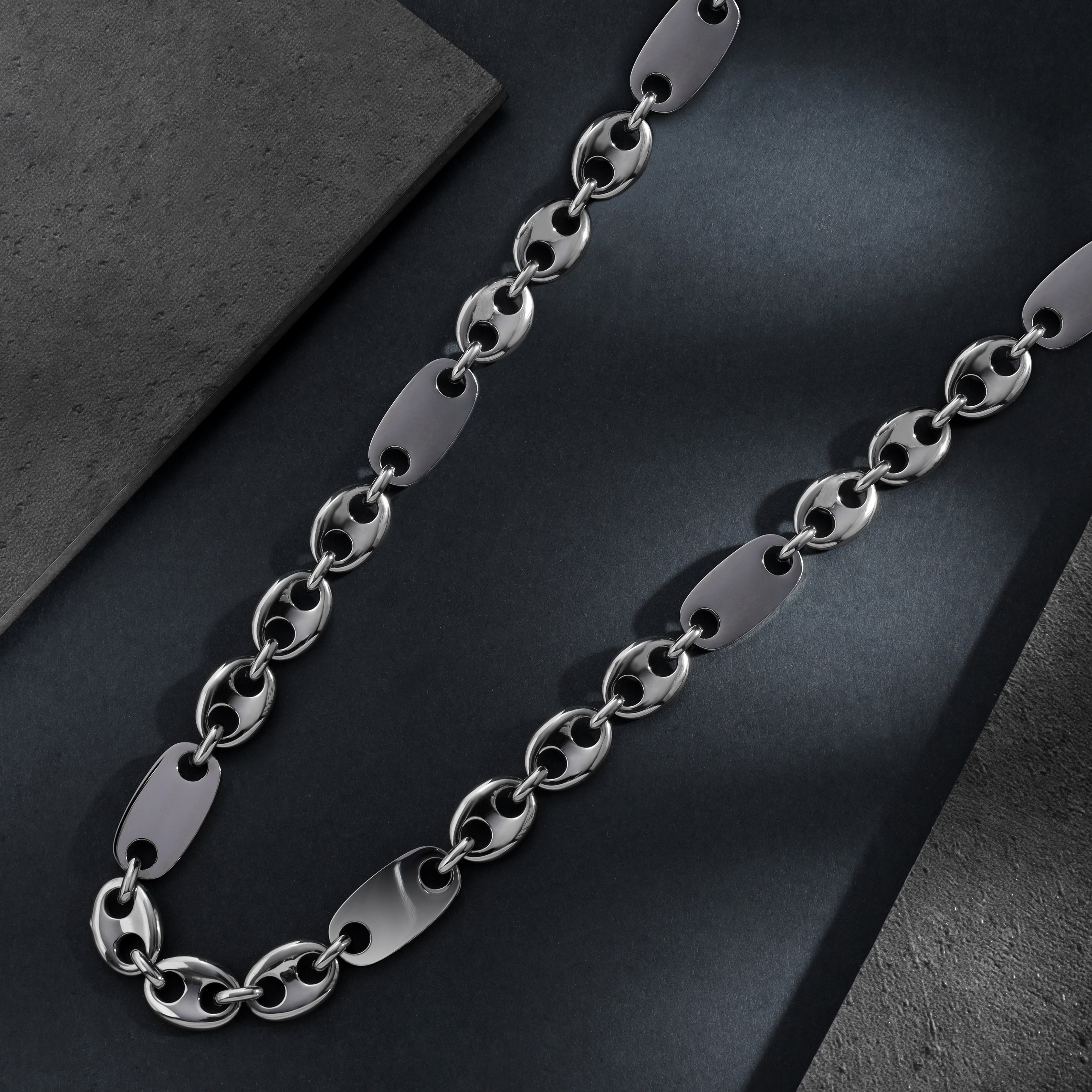 Plattenkette + Bohnenkette 10mm breit aus Edelstahl - Taipan Schmuck