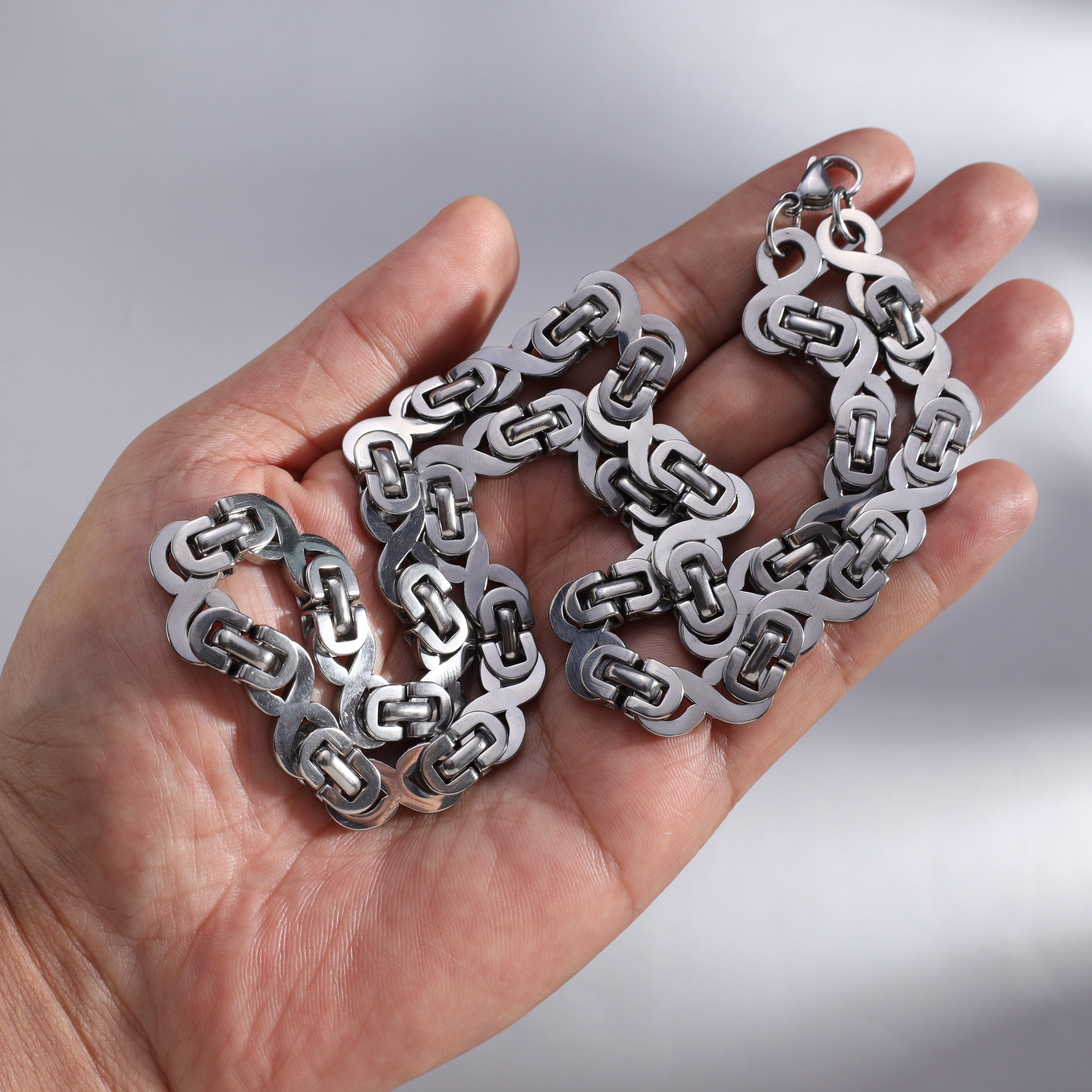 10mm Etrusker Infinity Kette flache Königskette 60cm aus Edelstahl - Taipan Schmuck
