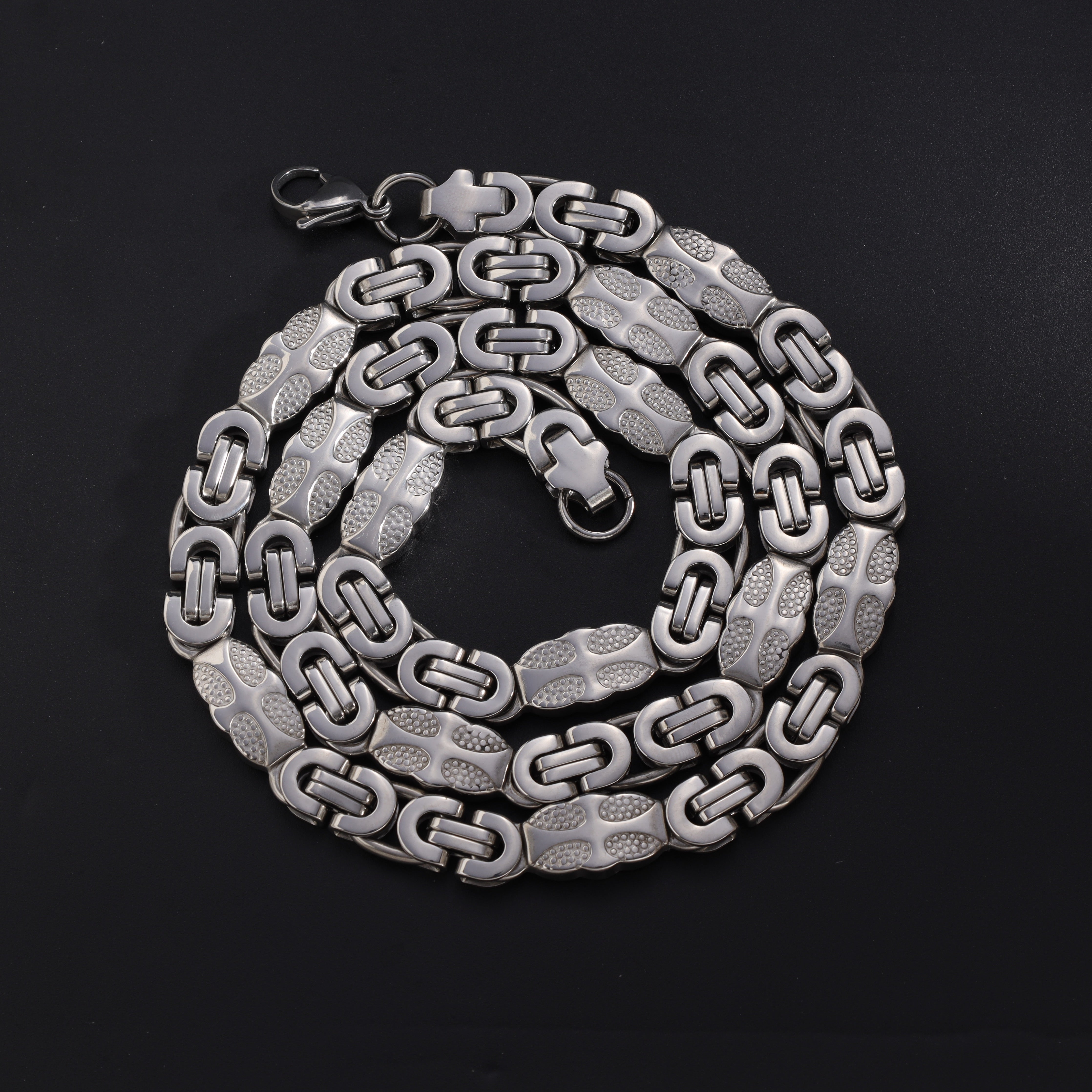 9mm Etruskerkette flache Königskette mit Kreuz Design aus Edelstahl - Taipan Schmuck