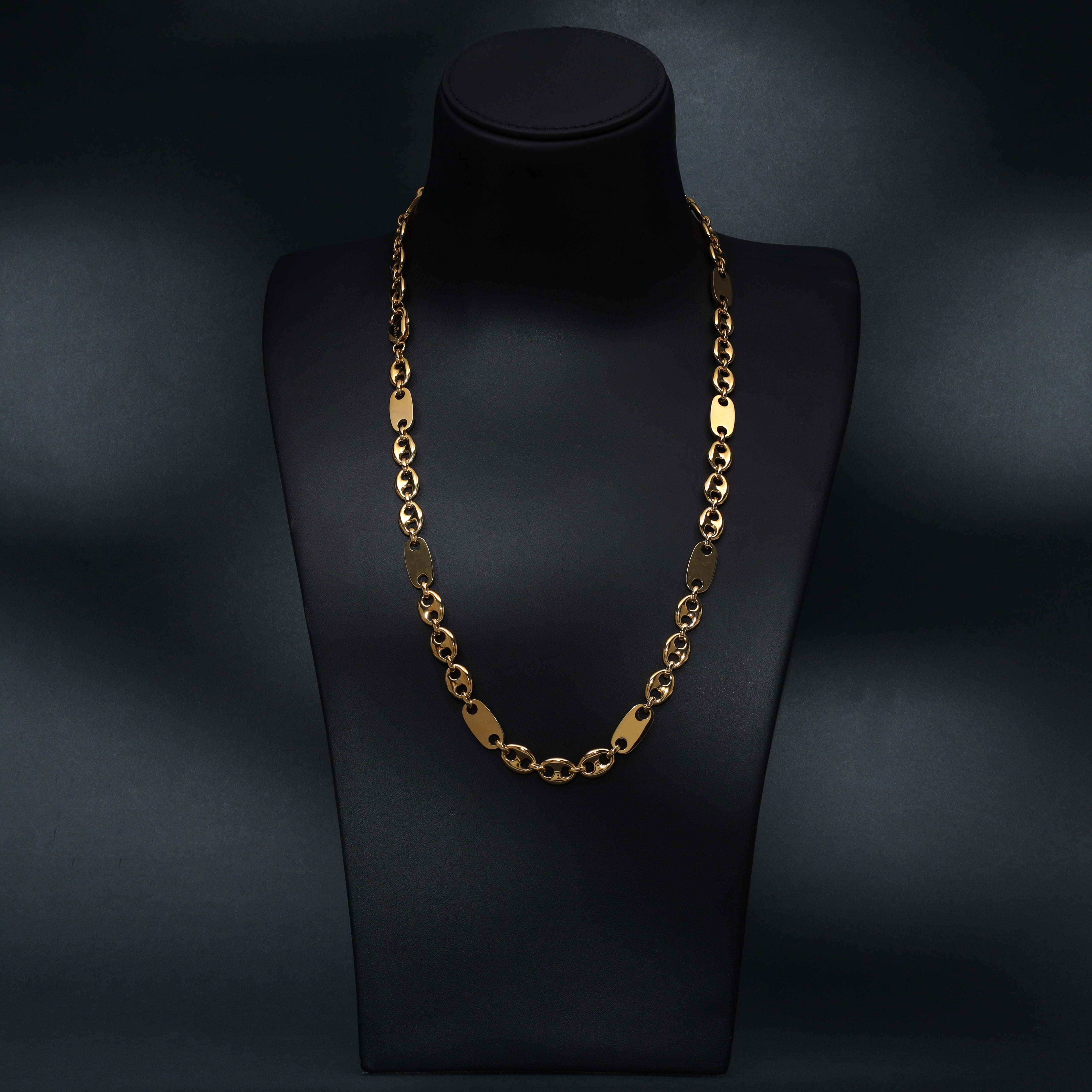 10mm Plattenkette + Bohnenkette aus Edelstahl 18K Vergoldet - Taipan Schmuck