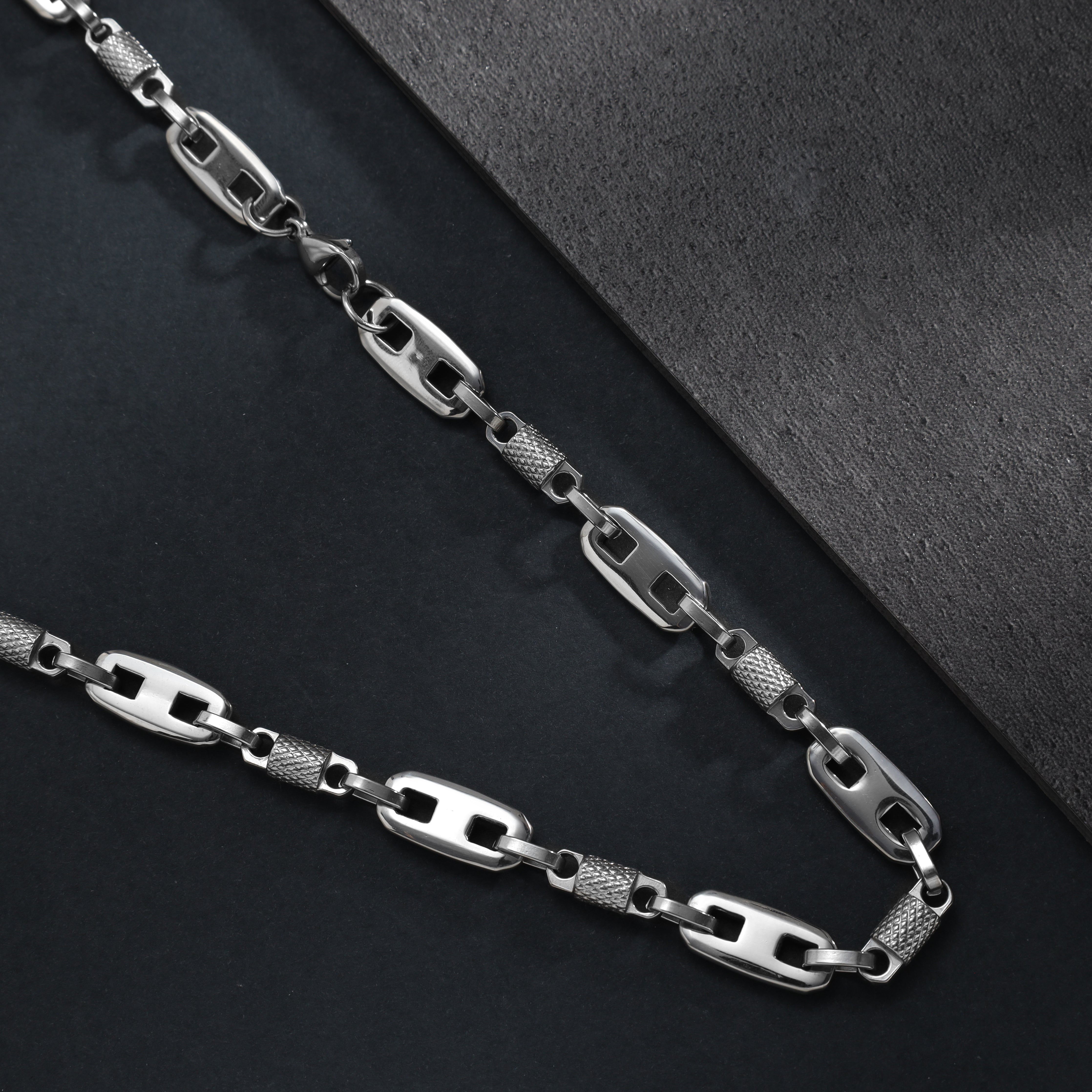 9,5mm Plattenkette + Montecarlo Kette 60cm aus Edelstahl - Taipan Schmuck