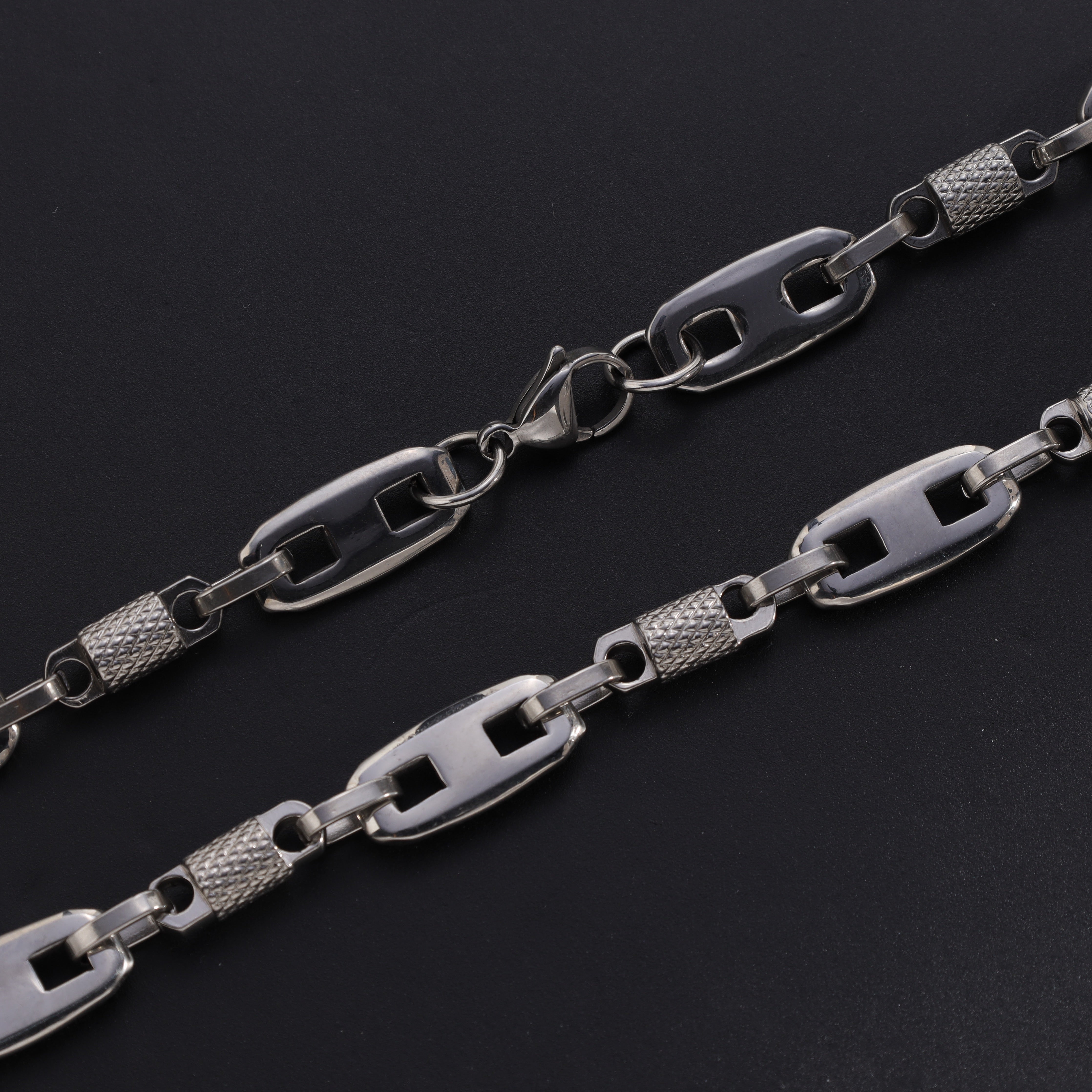 9,5mm Plattenkette + Montecarlo Kette 60cm aus Edelstahl - Taipan Schmuck