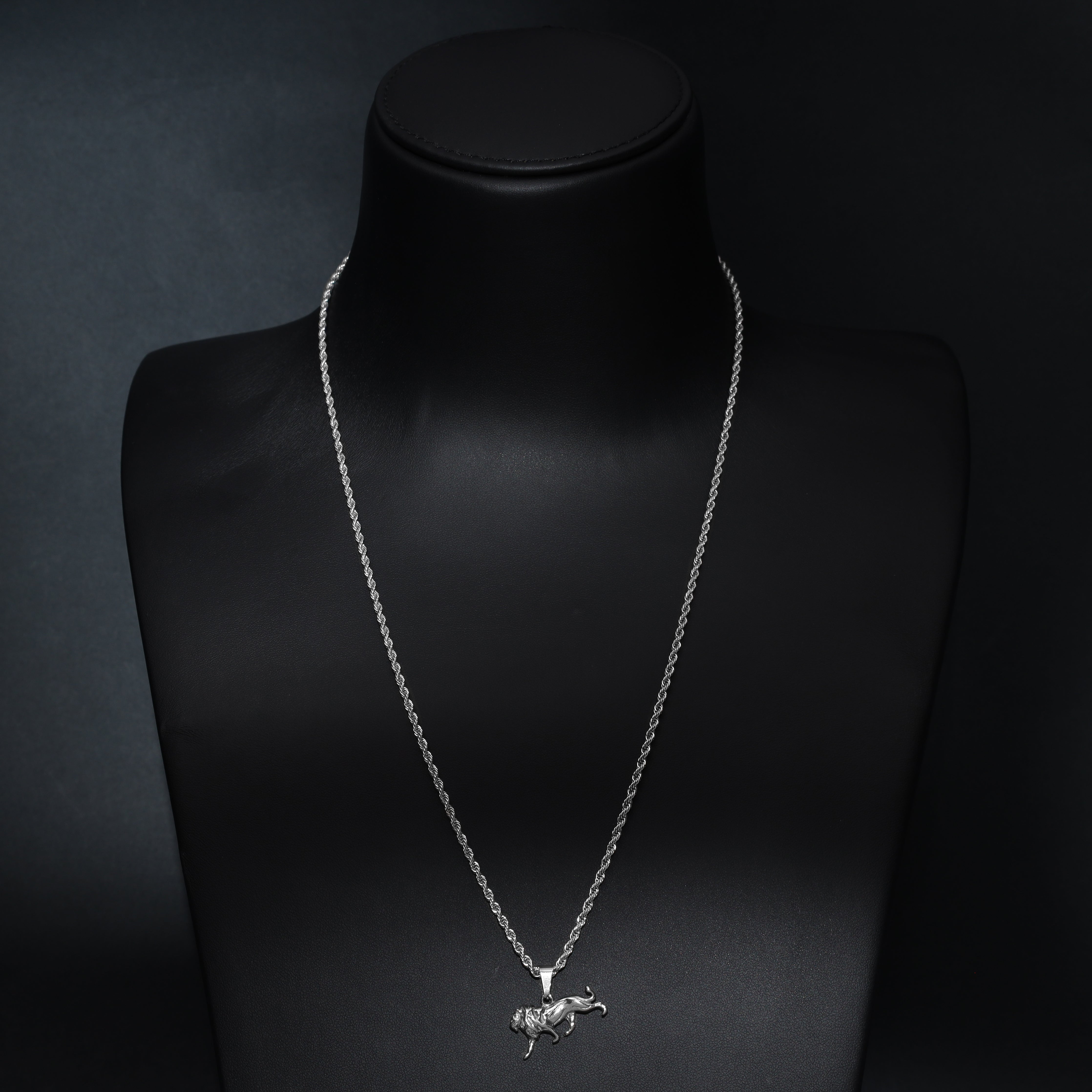 Set Kordelkette Rope Chain mit Löwe Anhänger aus Edelstahl - Taipan Schmuck