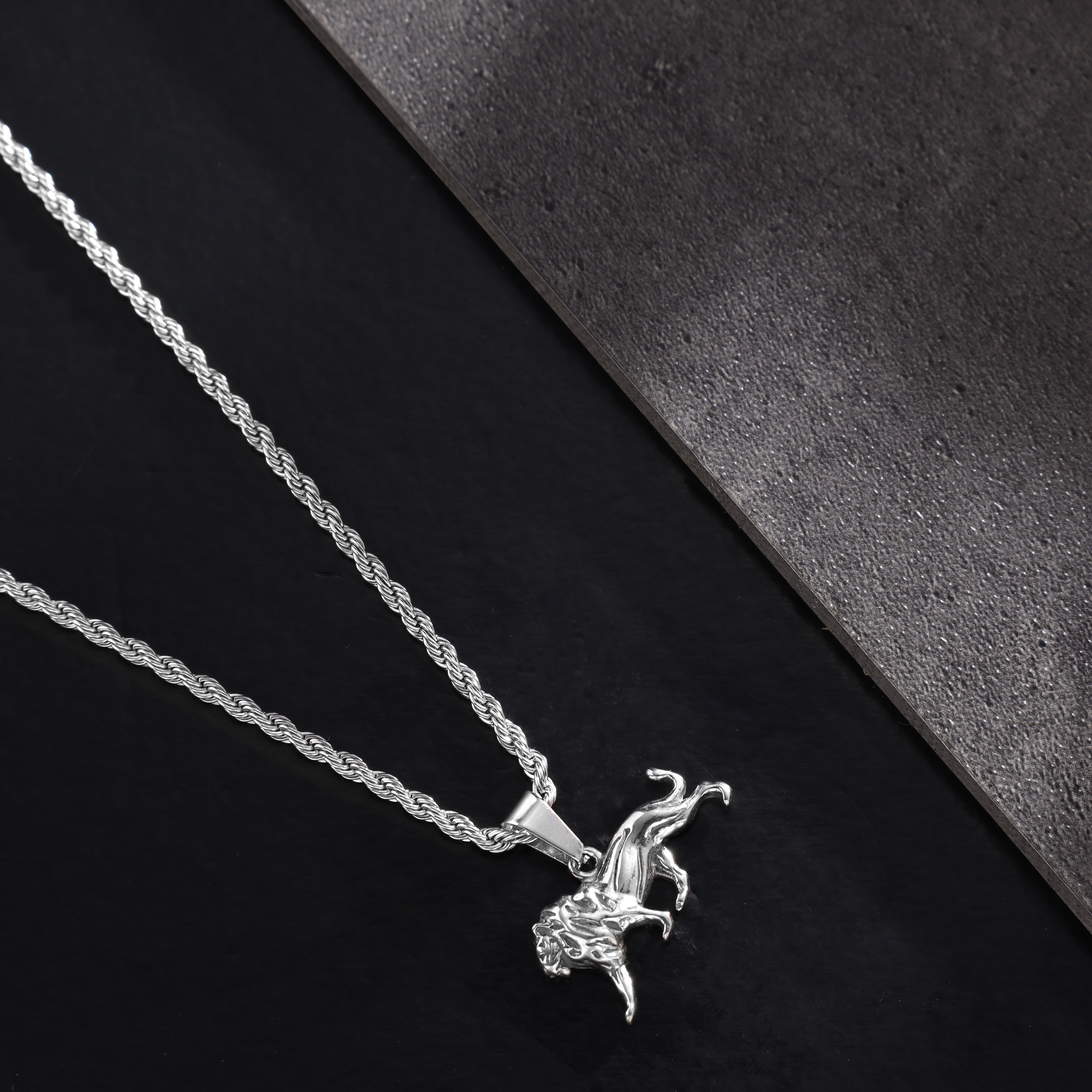 Set Kordelkette Rope Chain mit Löwe Anhänger aus Edelstahl - Taipan Schmuck