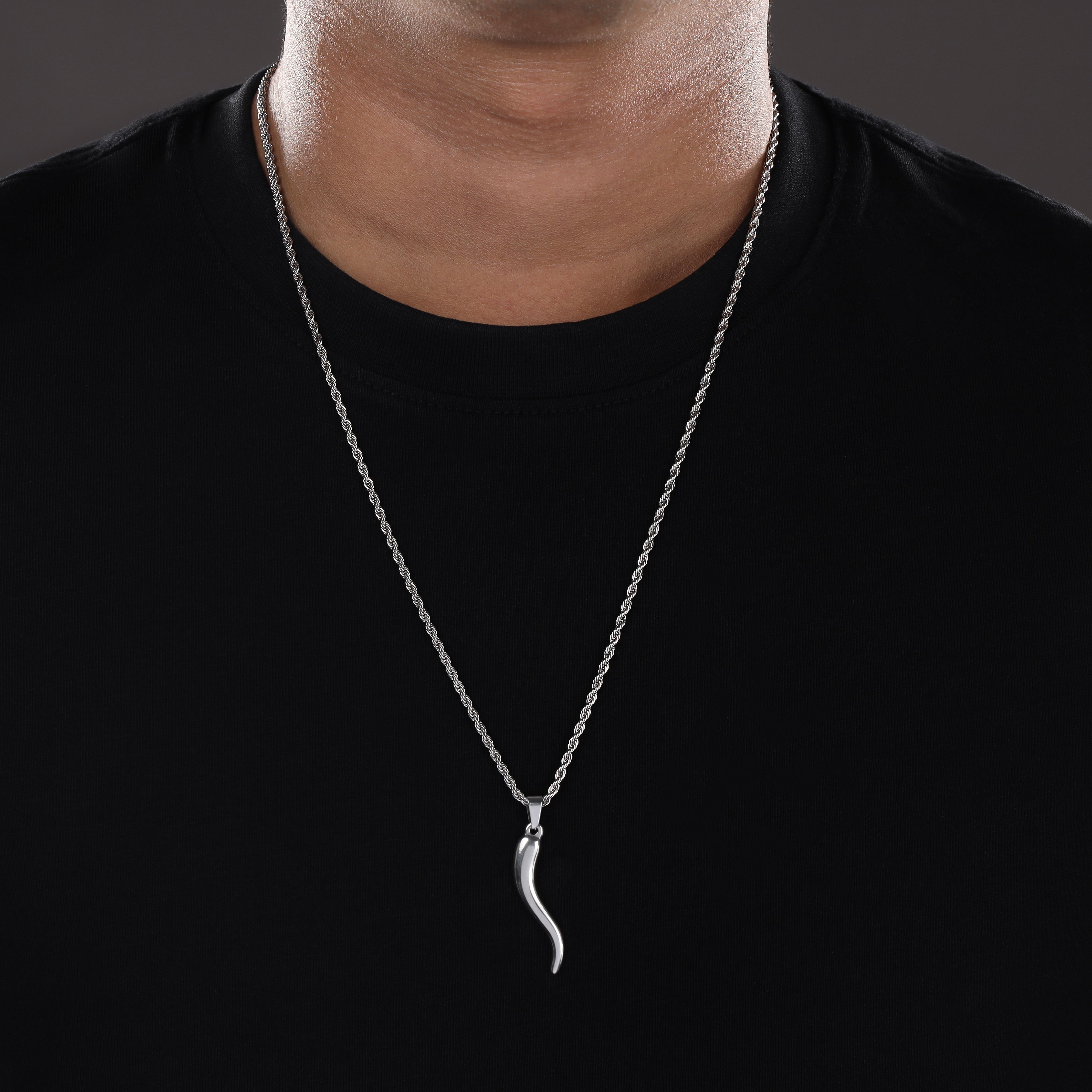 Set Kordelkette Rope Chain mit Chili Anhänger aus Edelstahl - Taipan Schmuck