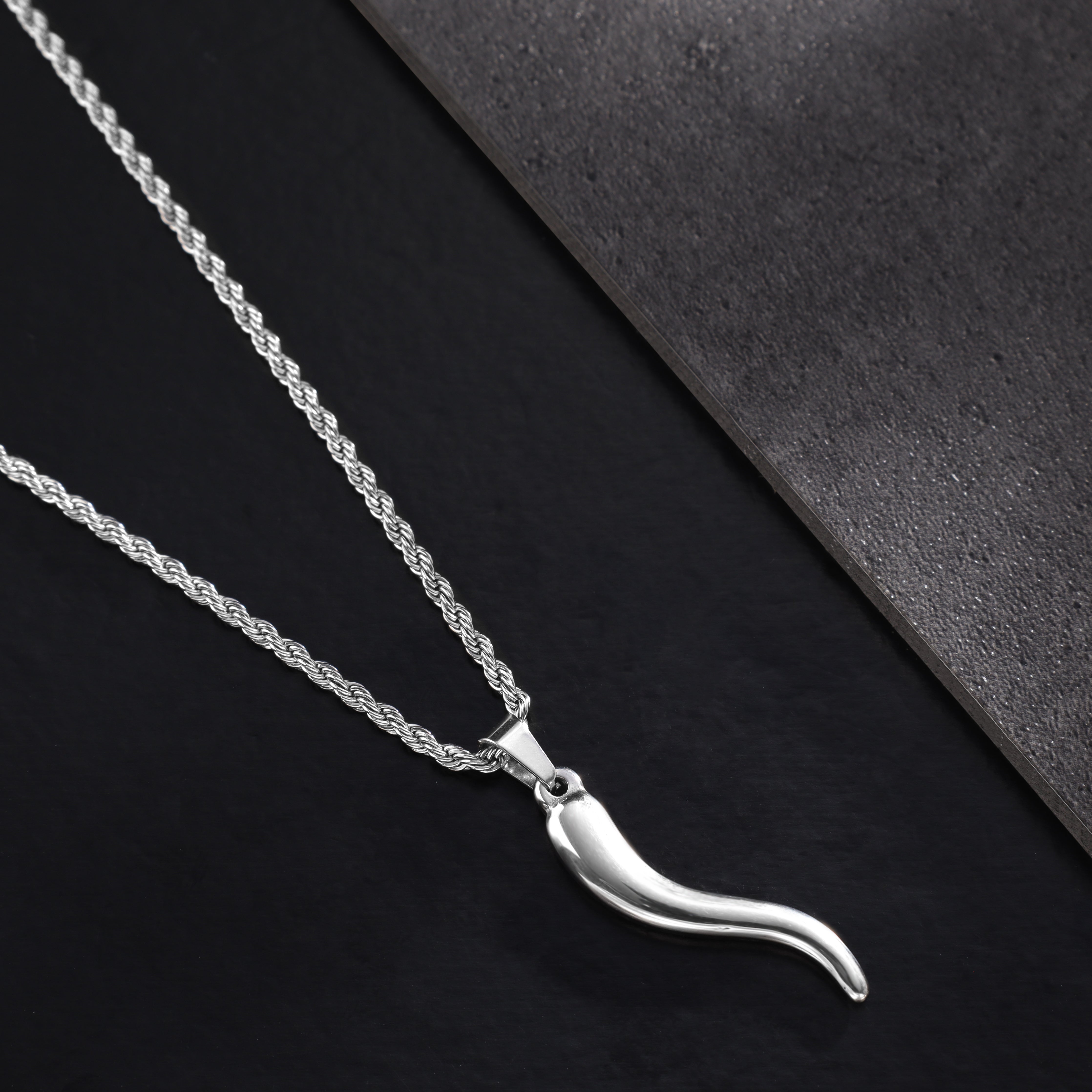 Set Kordelkette Rope Chain mit Chili Anhänger aus Edelstahl - Taipan Schmuck