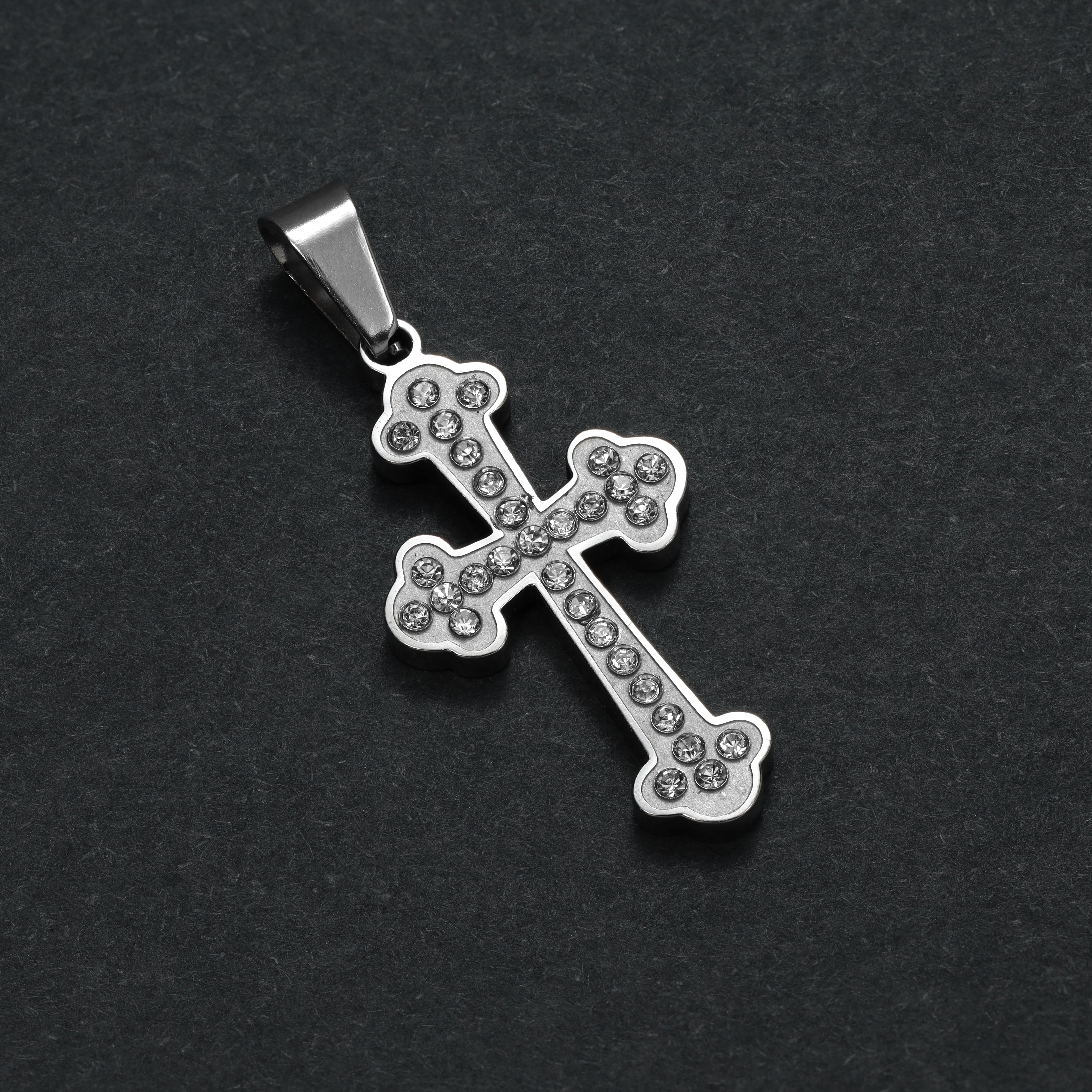Set Kordelkette Rope Chain mit Iced Out Stil Kreuz Anhänger aus Edelstahl - Taipan Schmuck