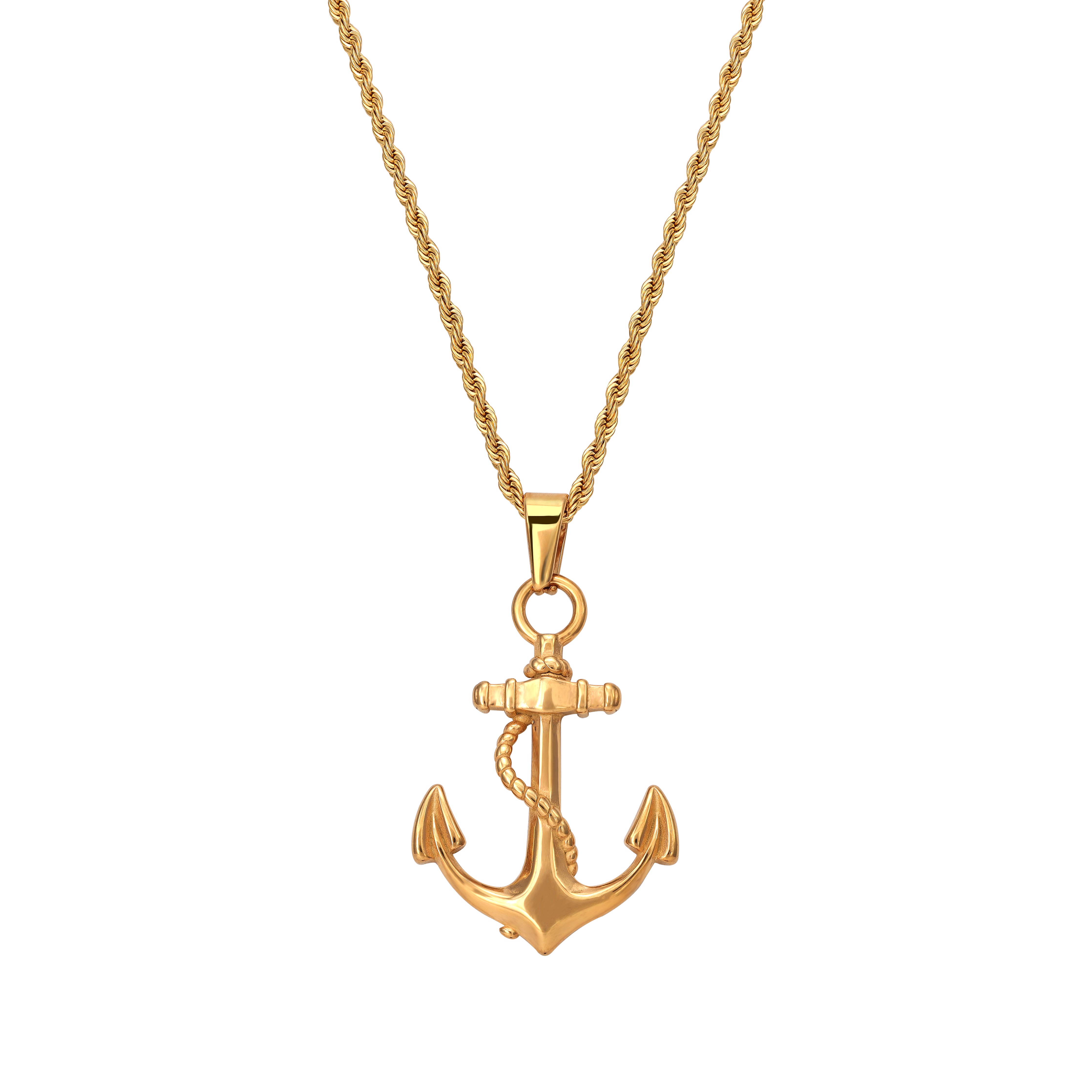 Set Kordelkette Rope Chain mit Anker Anhänger aus Edelstahl 18K vergoldet - Taipan Schmuck