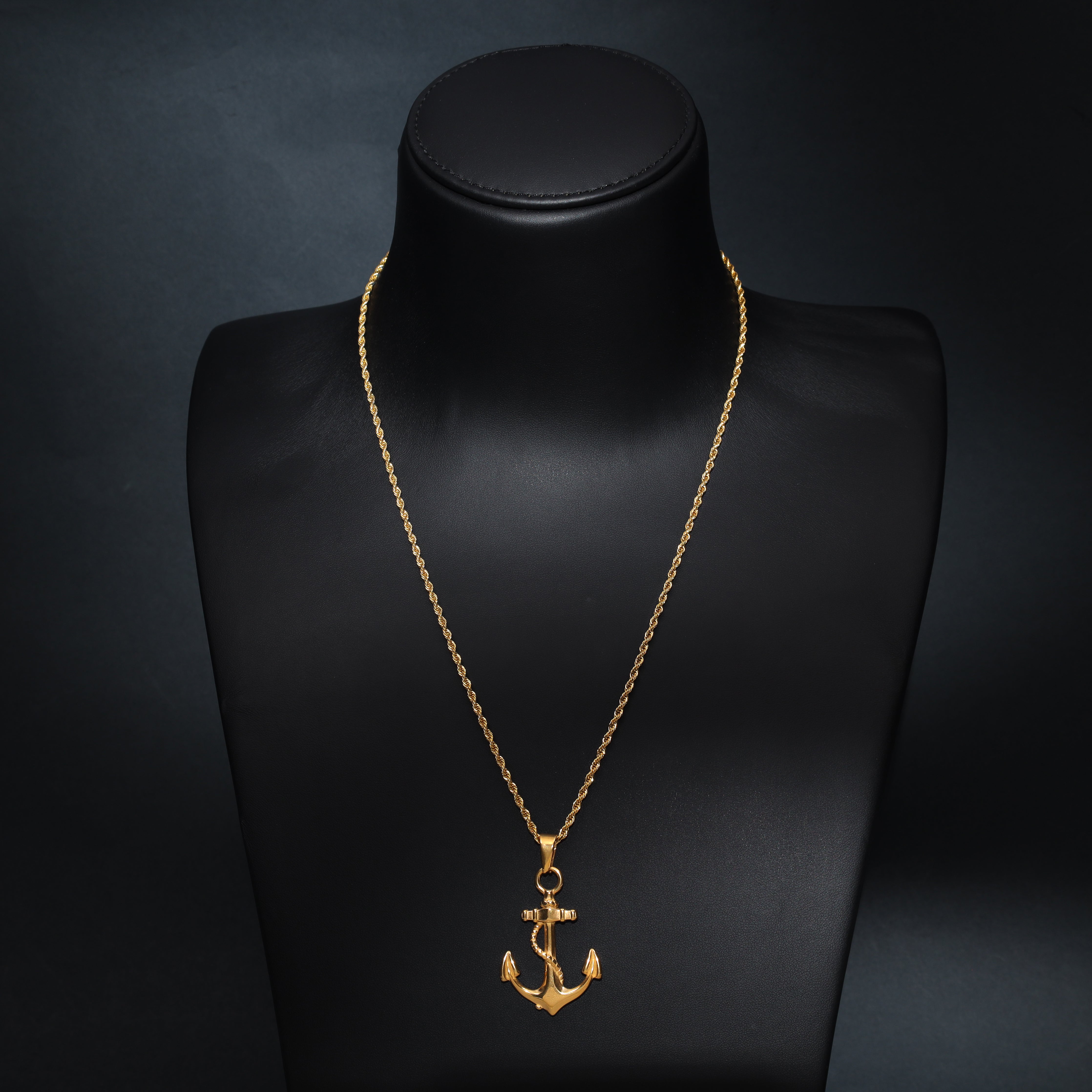 Set Kordelkette Rope Chain mit Anker Anhänger aus Edelstahl 18K vergoldet - Taipan Schmuck