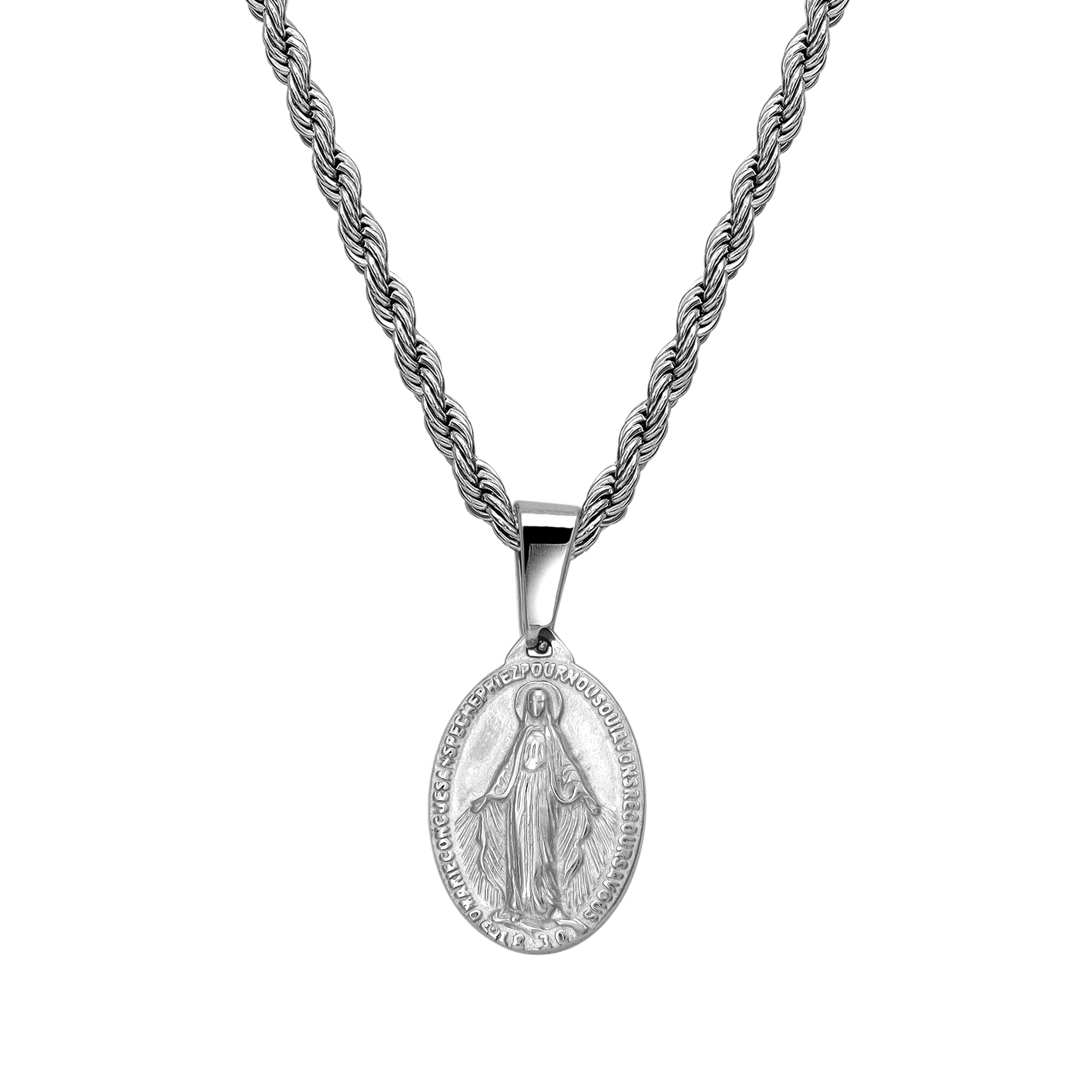 Set Kordelkette Rope Chain mit heilige Maria Anhänger aus Edelstahl - Taipan Schmuck