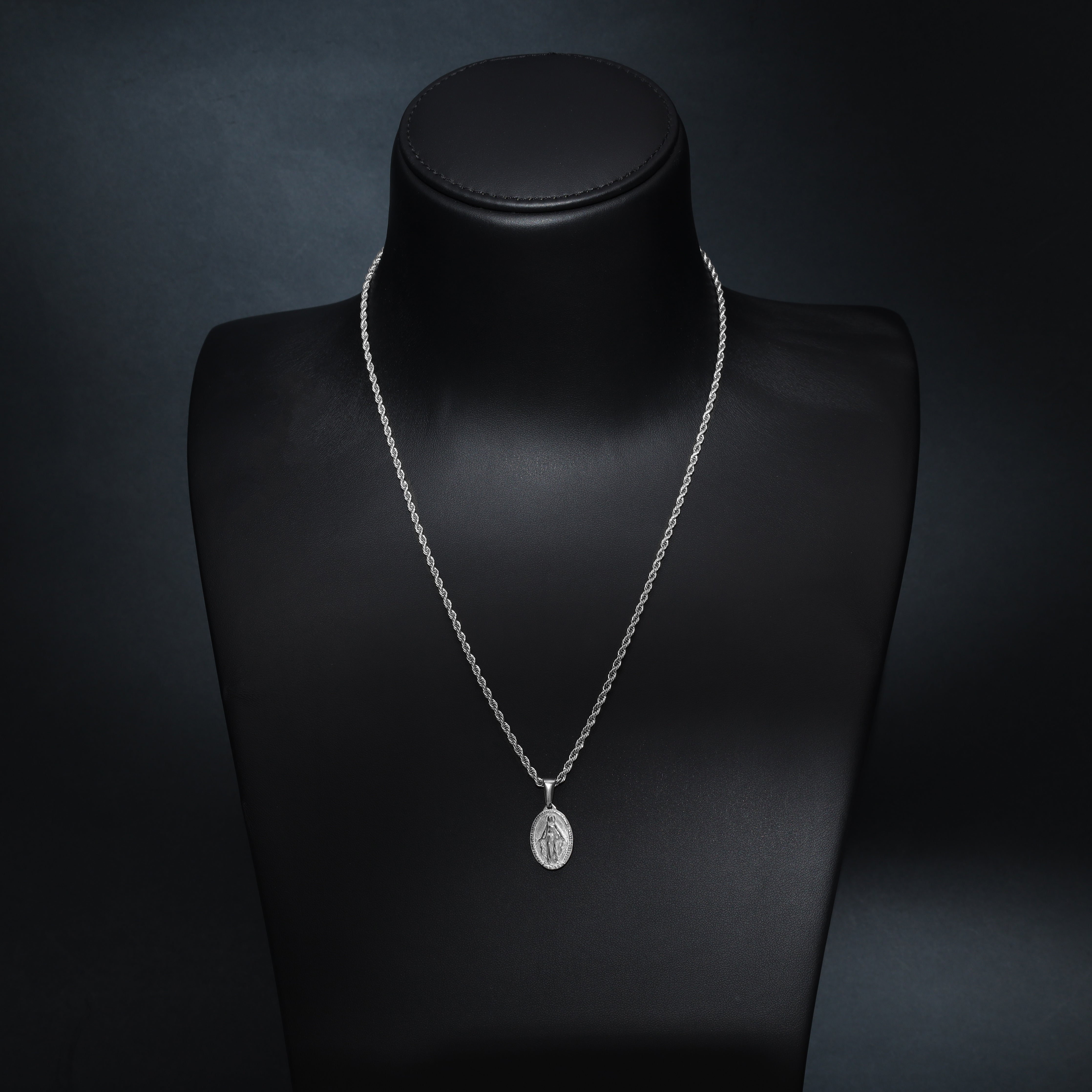 Set Kordelkette Rope Chain mit heilige Maria Anhänger aus Edelstahl - Taipan Schmuck