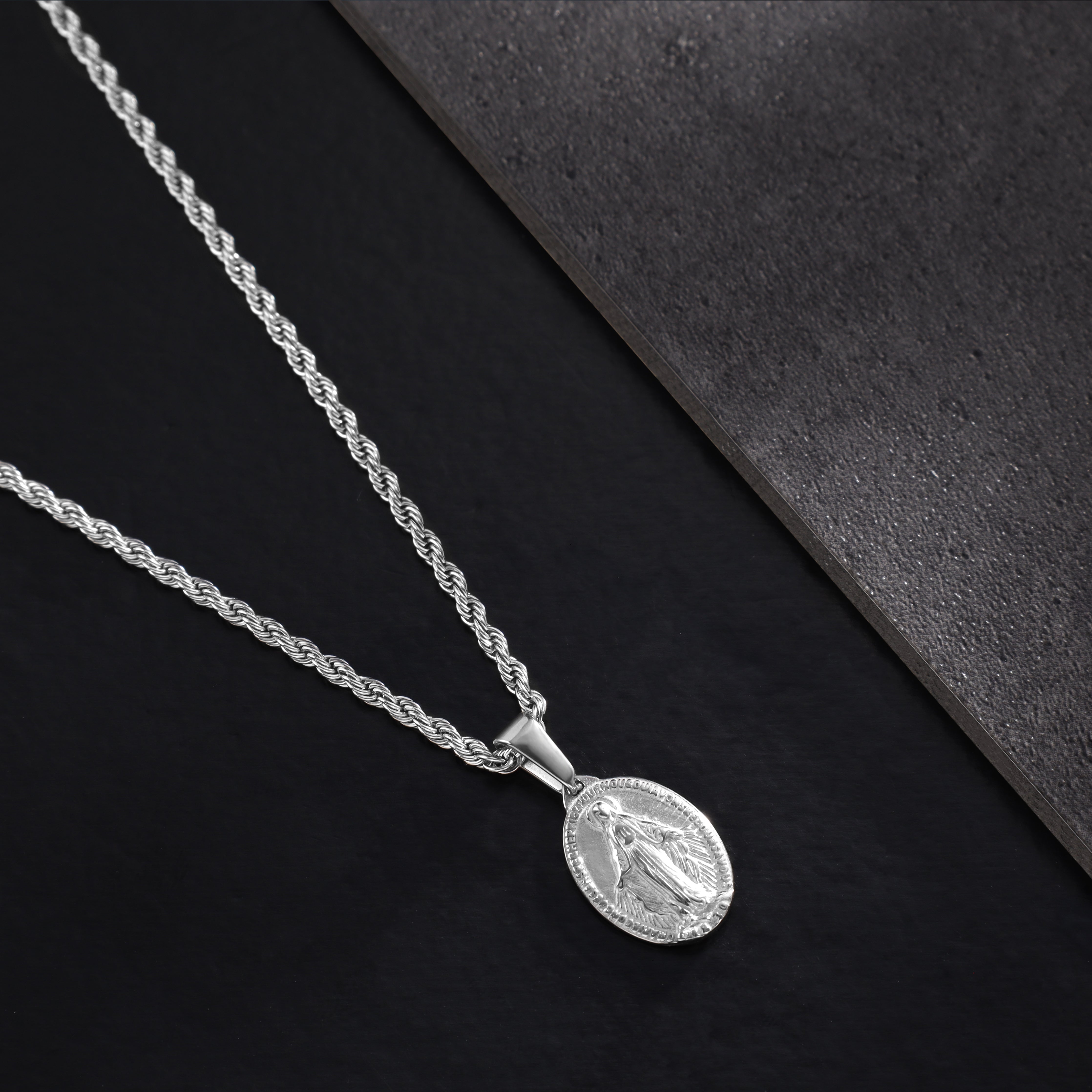 Set Kordelkette Rope Chain mit heilige Maria Anhänger aus Edelstahl - Taipan Schmuck