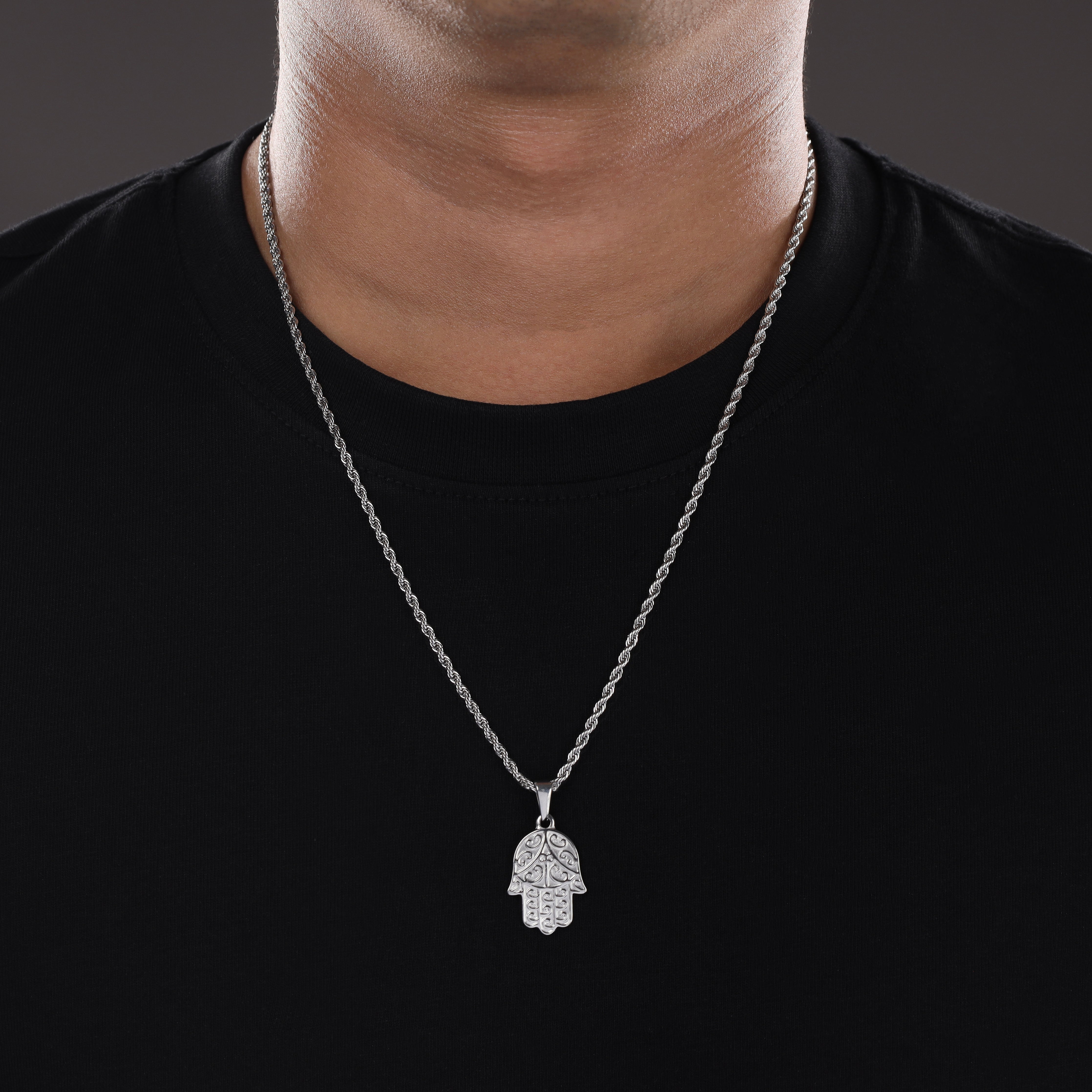 Kordelkette mit Hand der Fatima Hamsa Anhänger aus Edelstahl - Taipan Schmuck
