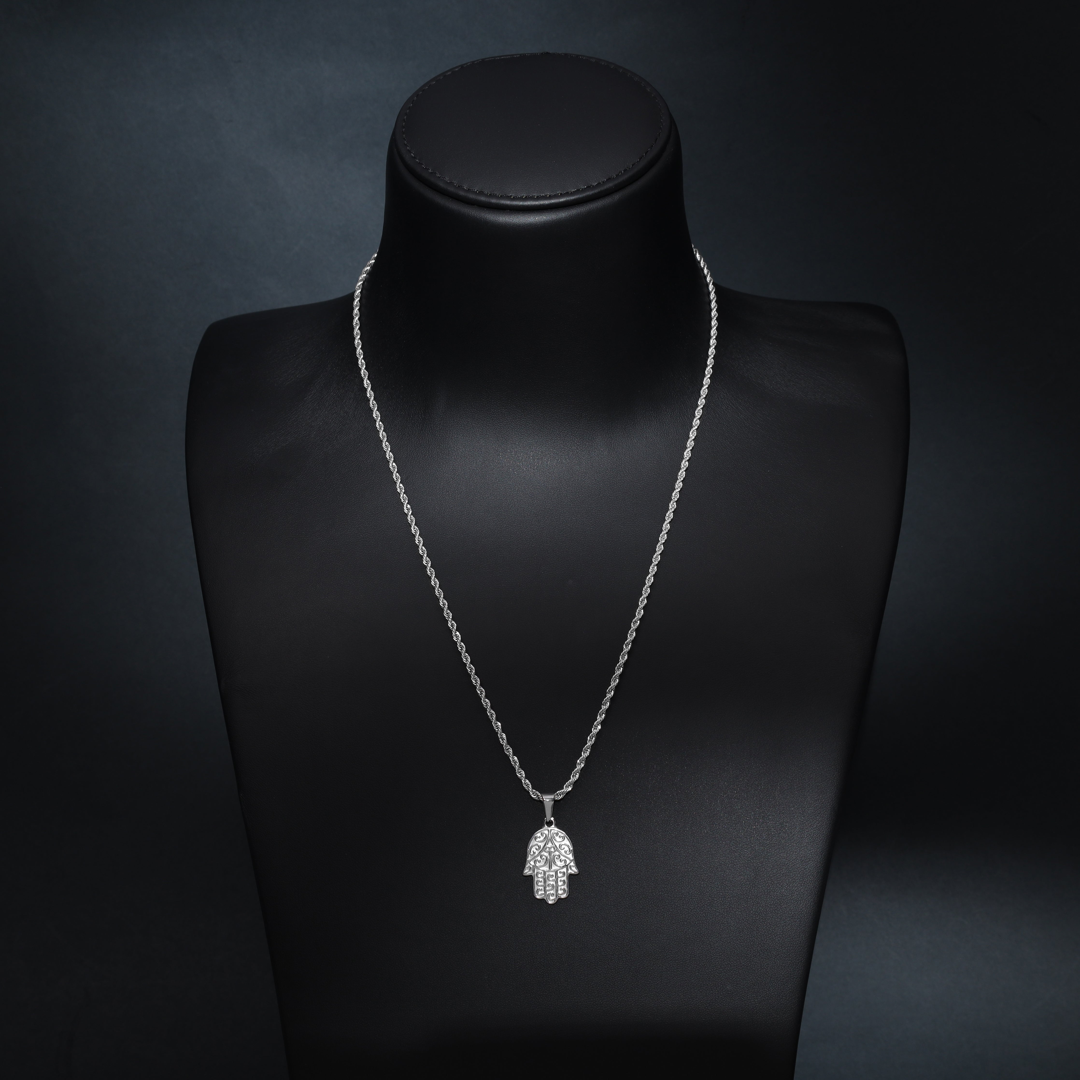Kordelkette mit Hand der Fatima Hamsa Anhänger aus Edelstahl - Taipan Schmuck