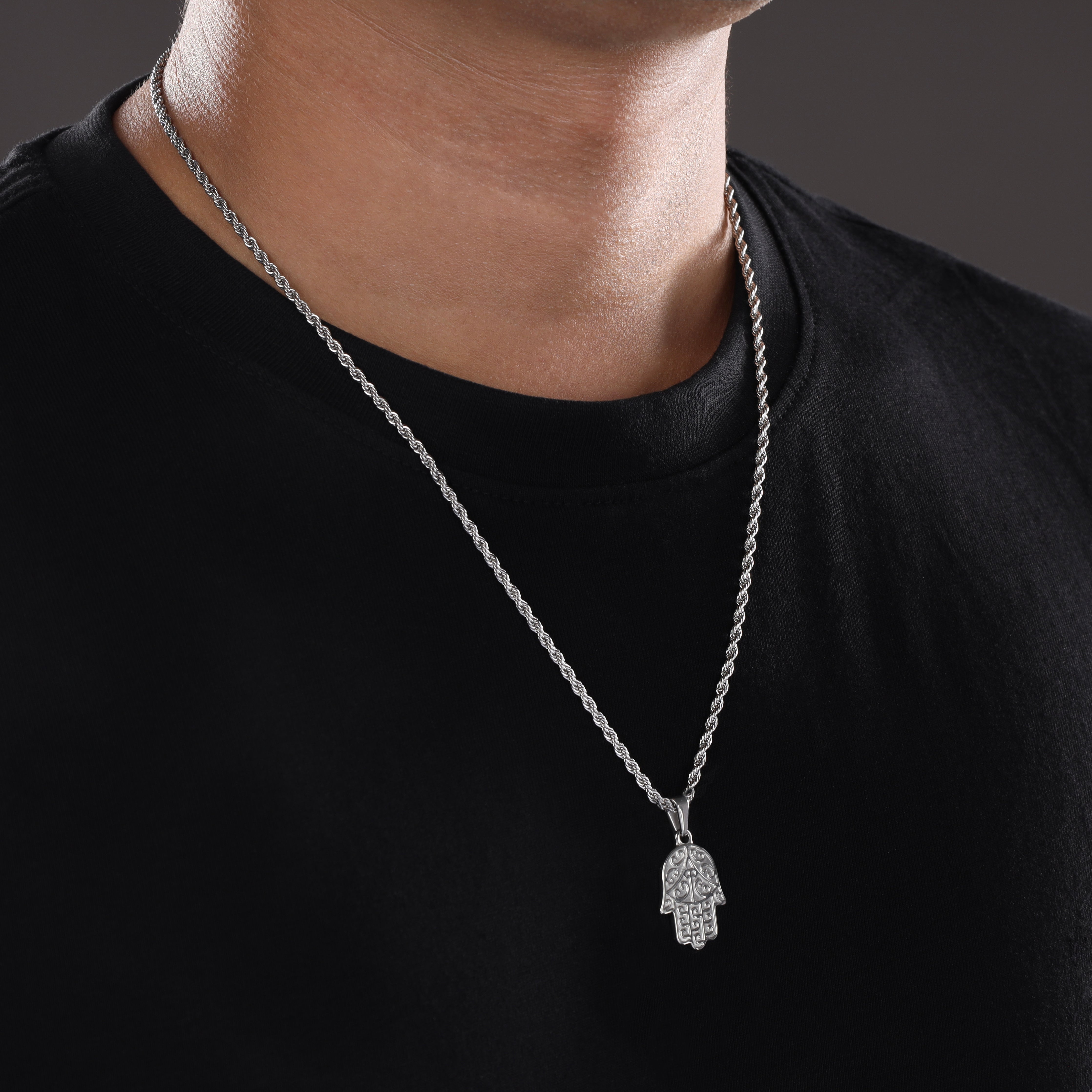 Kordelkette mit Hand der Fatima Hamsa Anhänger aus Edelstahl - Taipan Schmuck