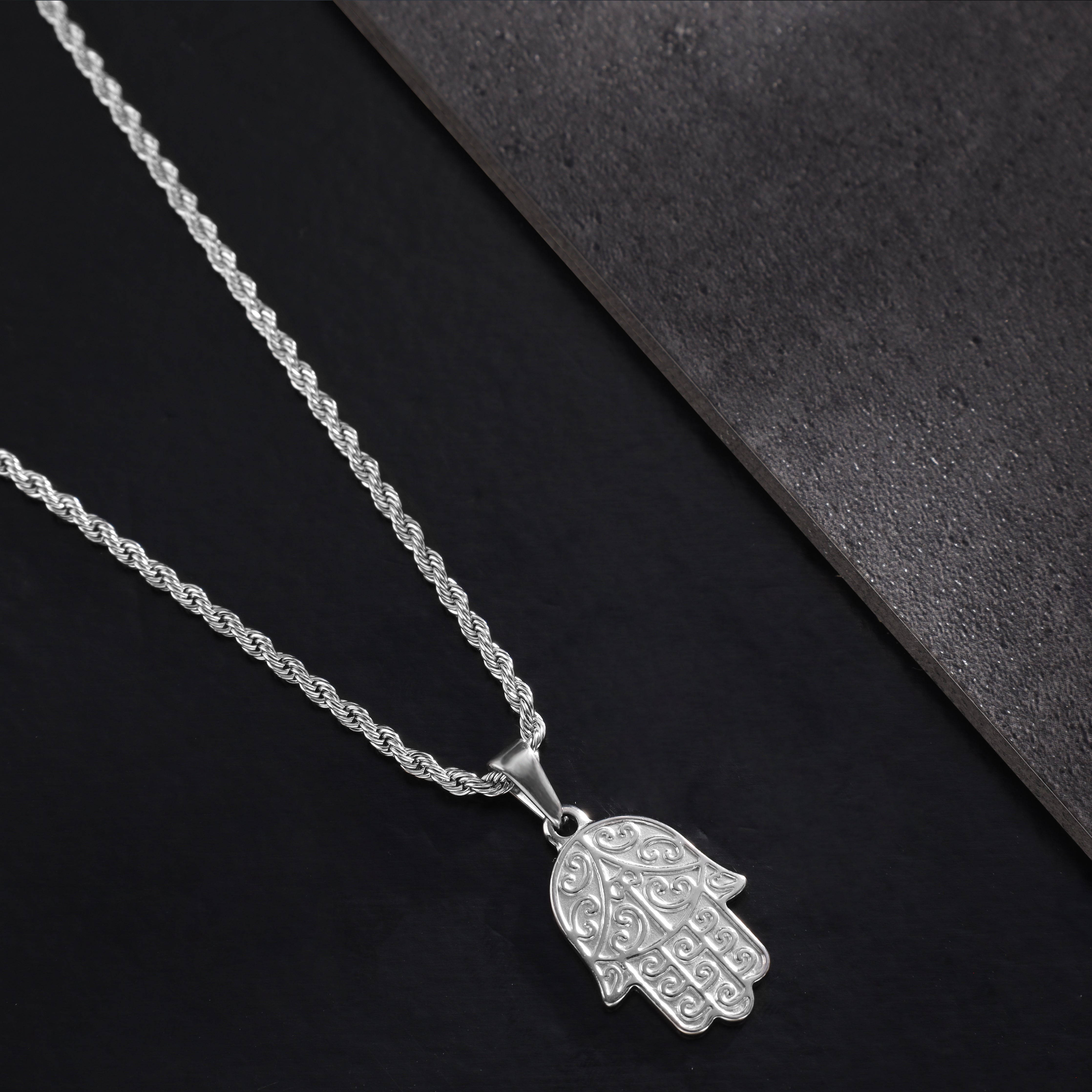 Kordelkette mit Hand der Fatima Hamsa Anhänger aus Edelstahl - Taipan Schmuck