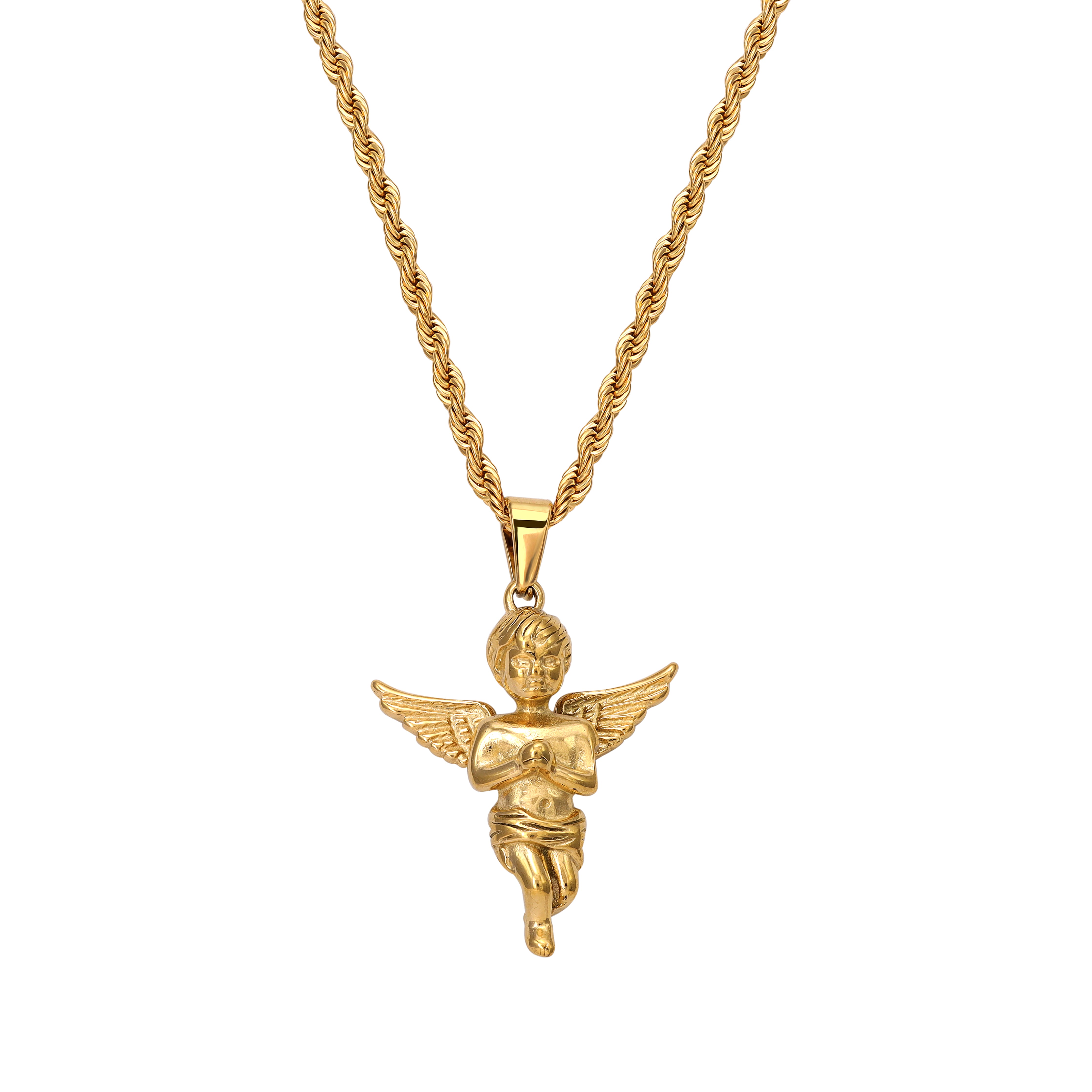 Kordelkette mit Engel Anhänger aus Edelstahl 18K vergoldet - Taipan Schmuck