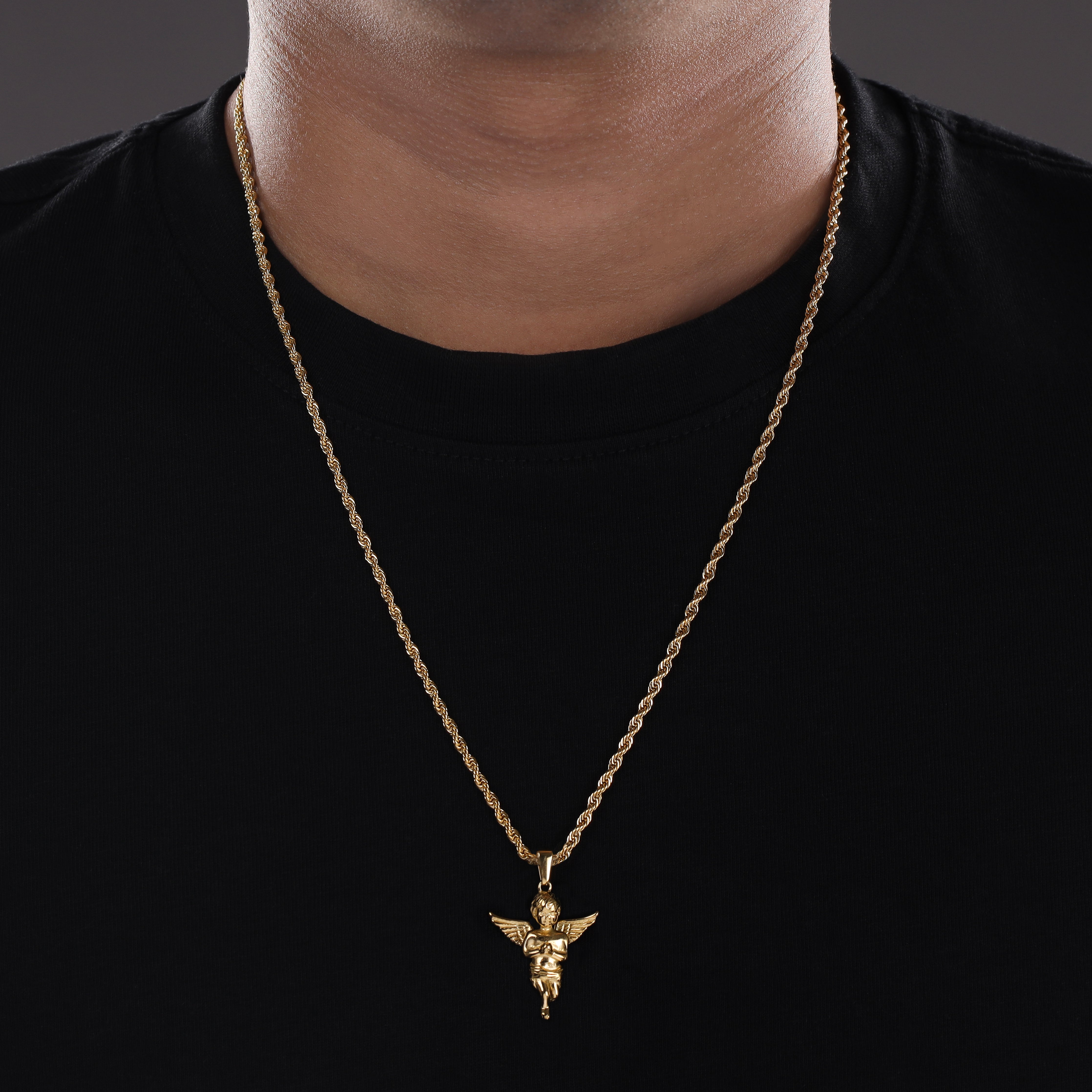 Kordelkette mit Engel Anhänger aus Edelstahl 18K vergoldet - Taipan Schmuck