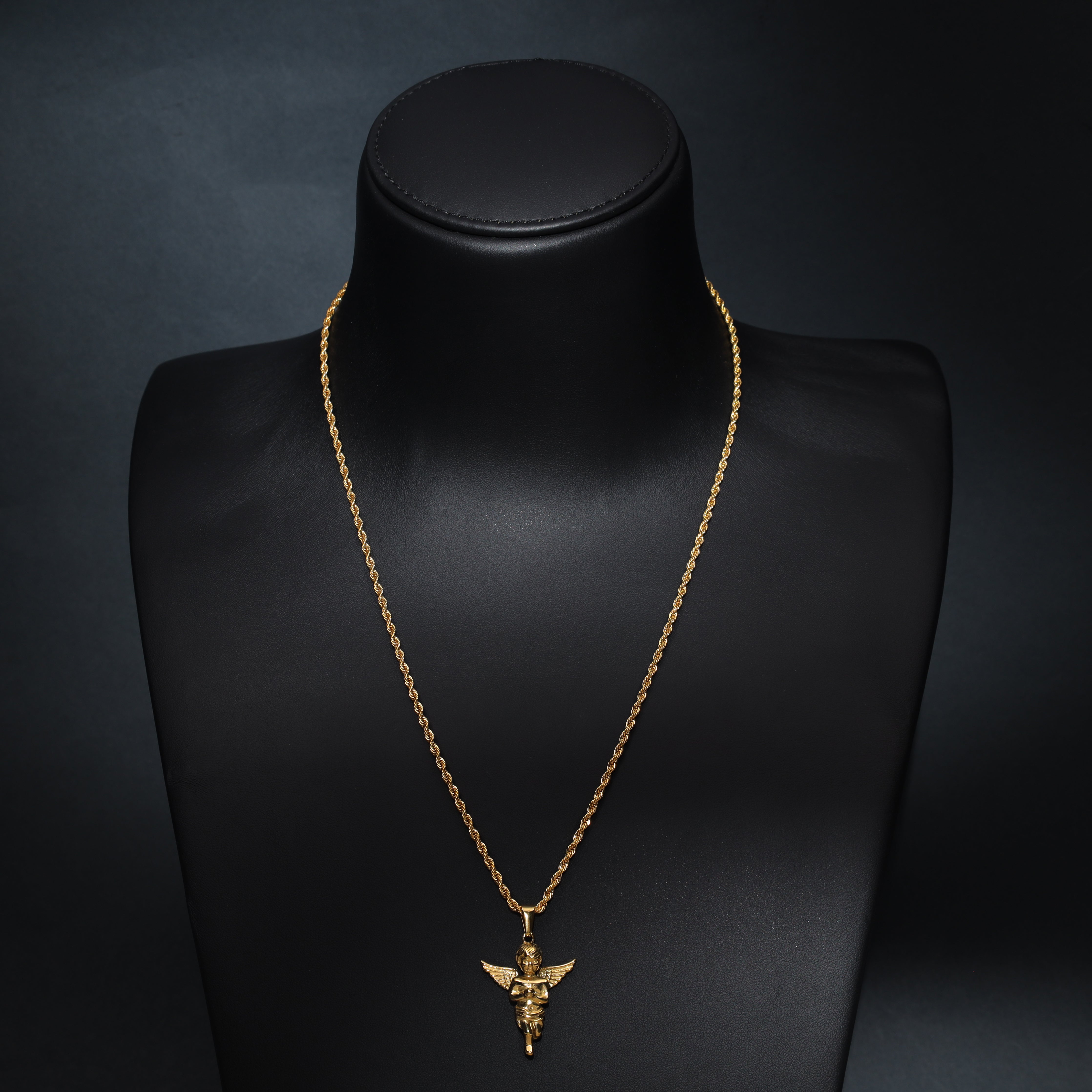 Kordelkette mit Engel Anhänger aus Edelstahl 18K vergoldet - Taipan Schmuck