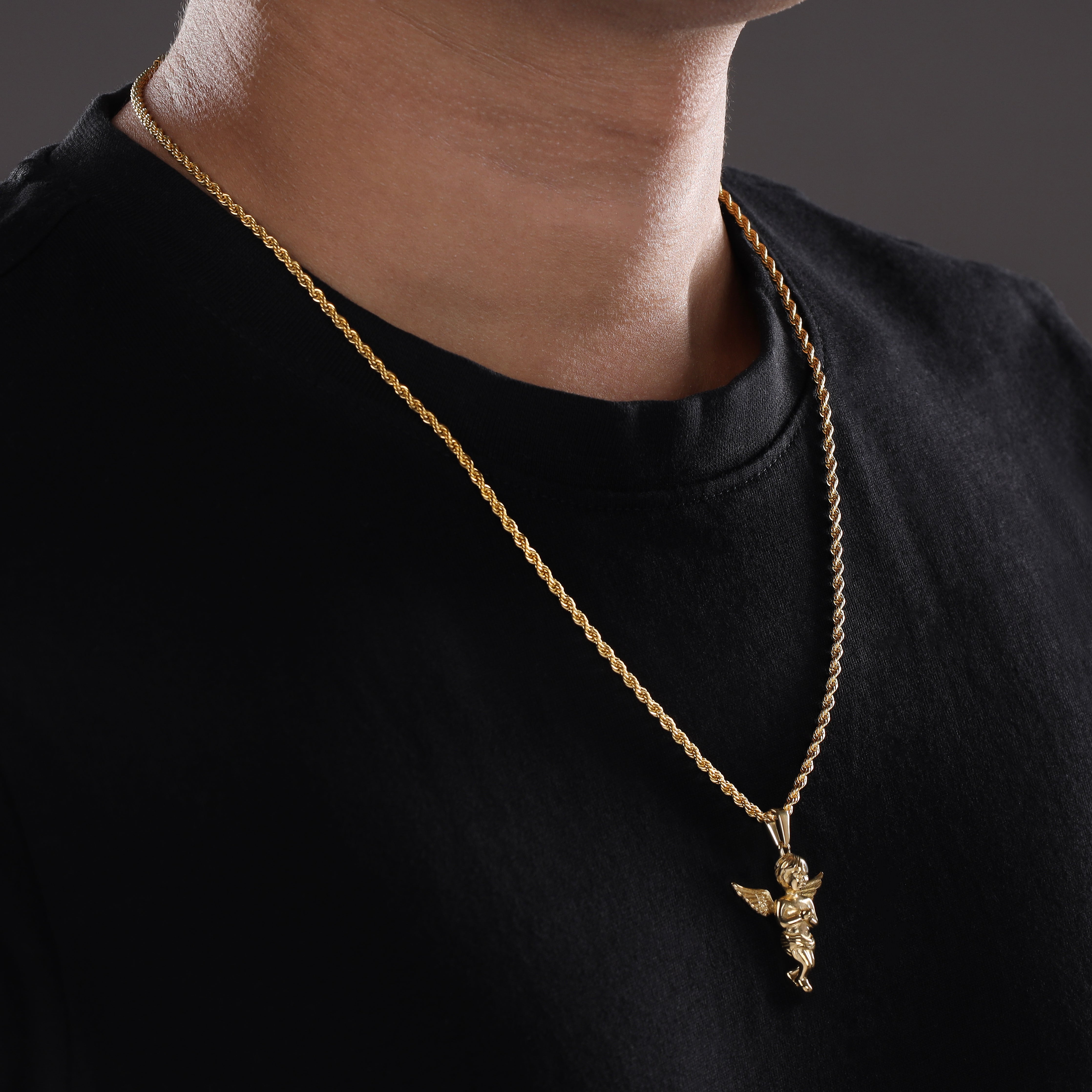 Kordelkette mit Engel Anhänger aus Edelstahl 18K vergoldet - Taipan Schmuck