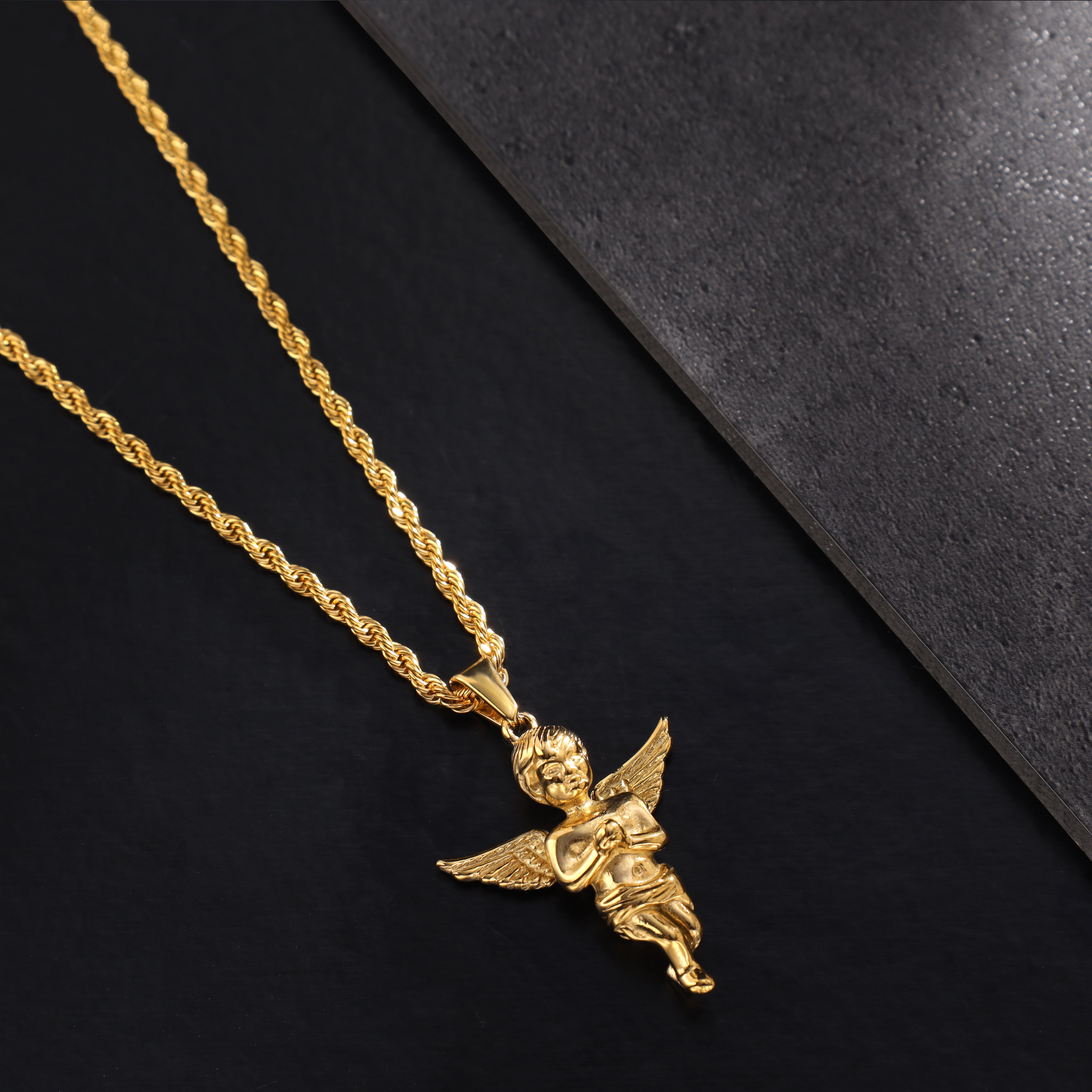 Kordelkette mit Engel Anhänger aus Edelstahl 18K vergoldet - Taipan Schmuck