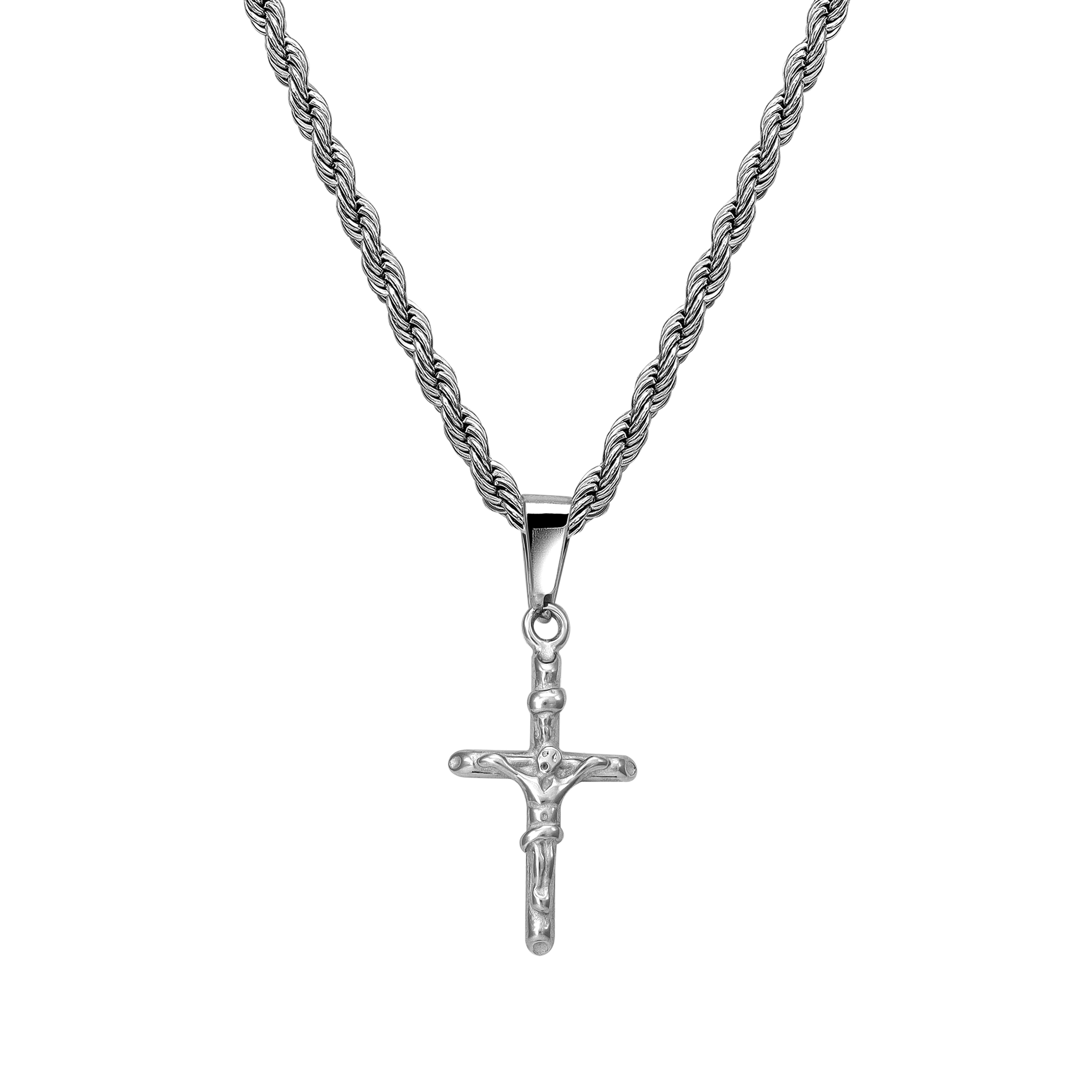 Set Kordelkette Rope Chain mit Kreuz Anhänger aus Edelstahl - Taipan Schmuck