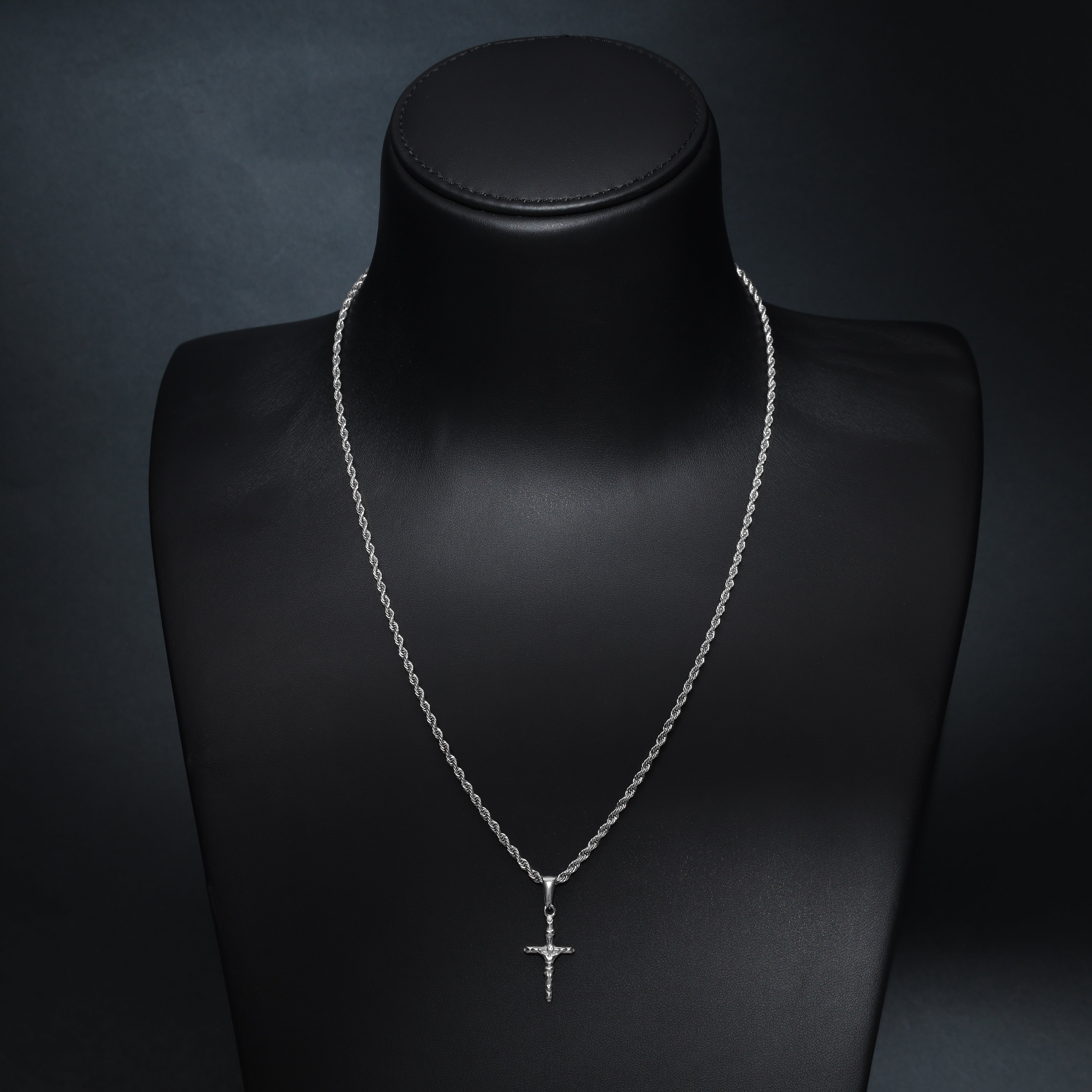 Set Kordelkette Rope Chain mit Kreuz Anhänger aus Edelstahl - Taipan Schmuck