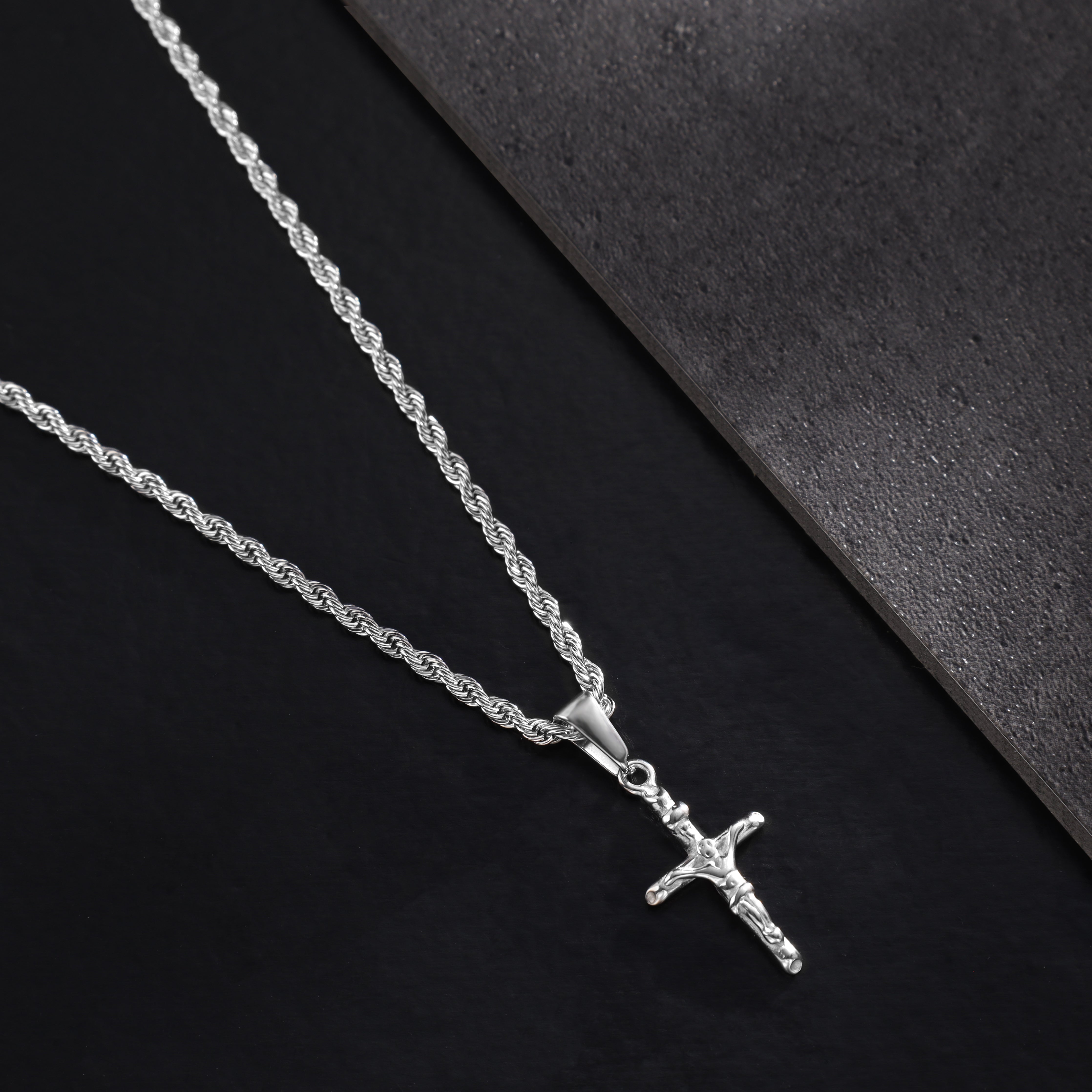 Set Kordelkette Rope Chain mit Kreuz Anhänger aus Edelstahl - Taipan Schmuck