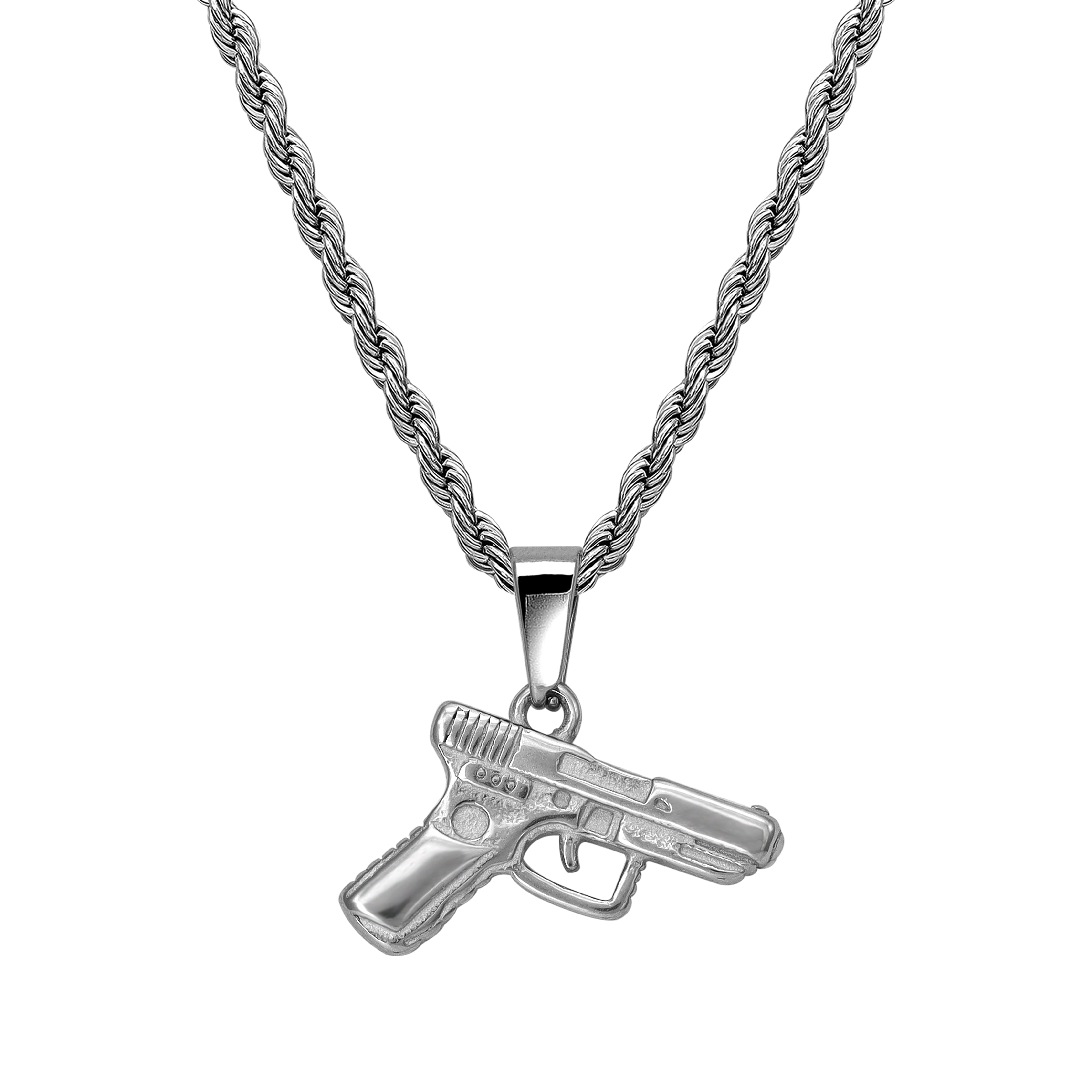 Rope Chain with pistol pendant made of stainless steel