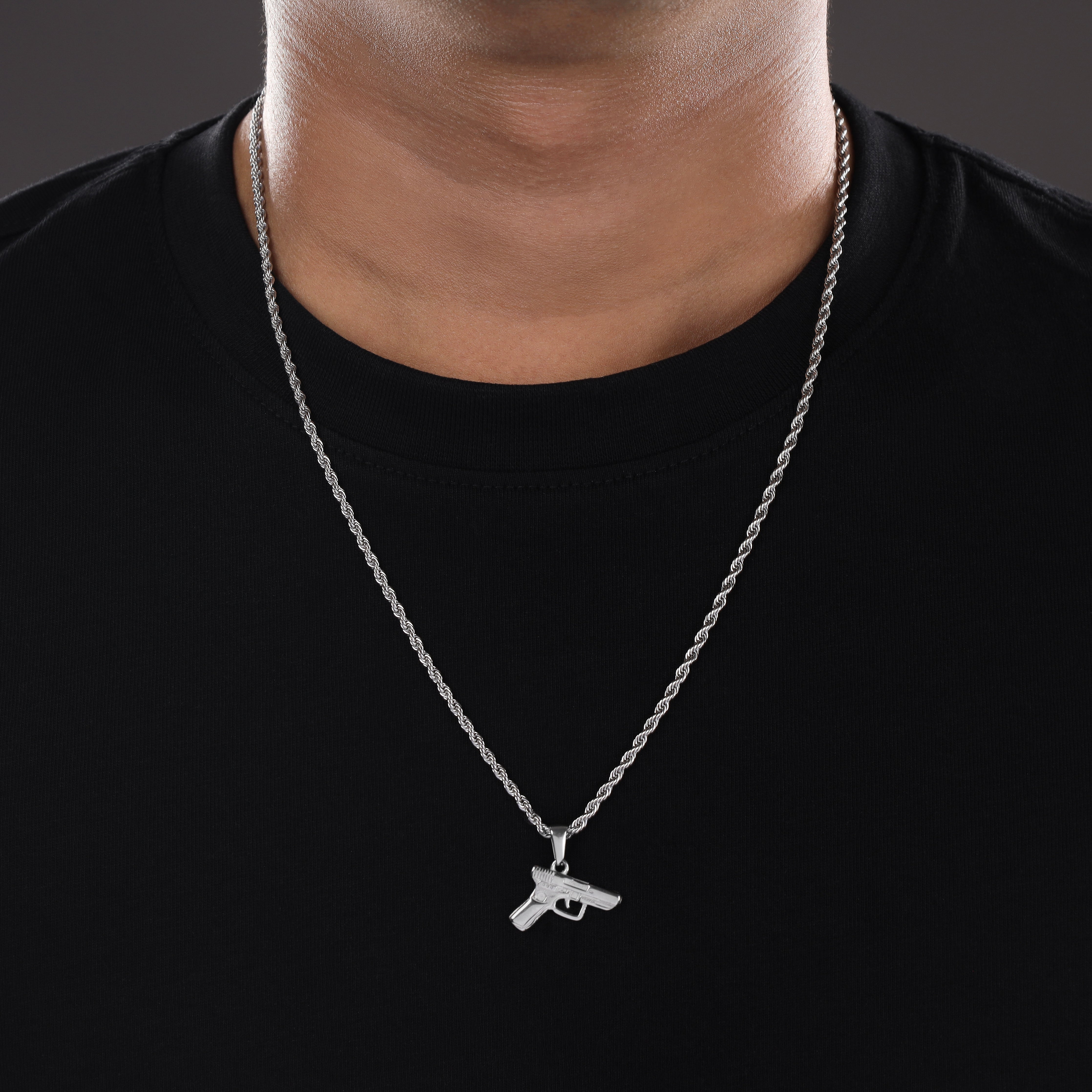 Rope Chain with pistol pendant made of stainless steel