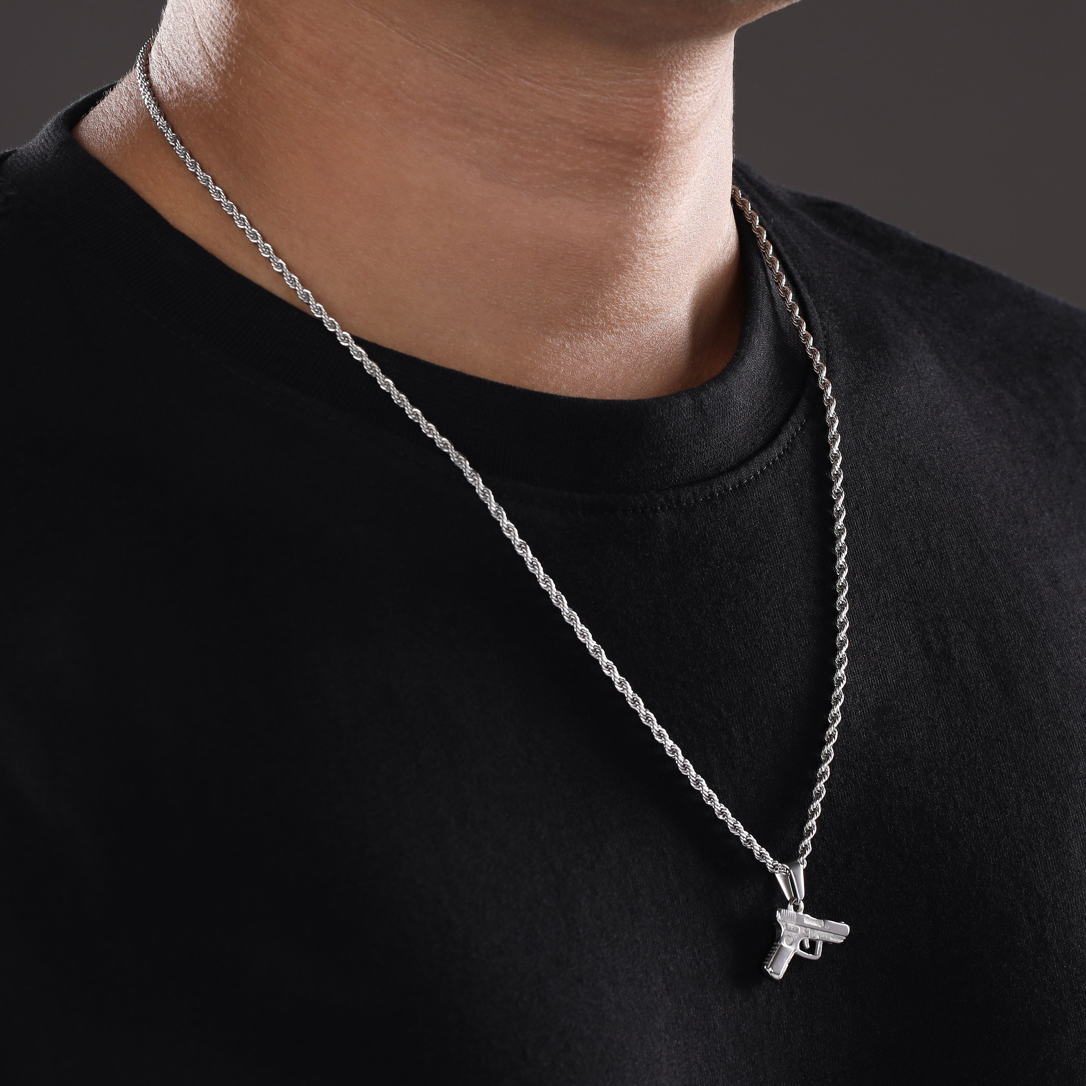 Rope Chain with pistol pendant made of stainless steel