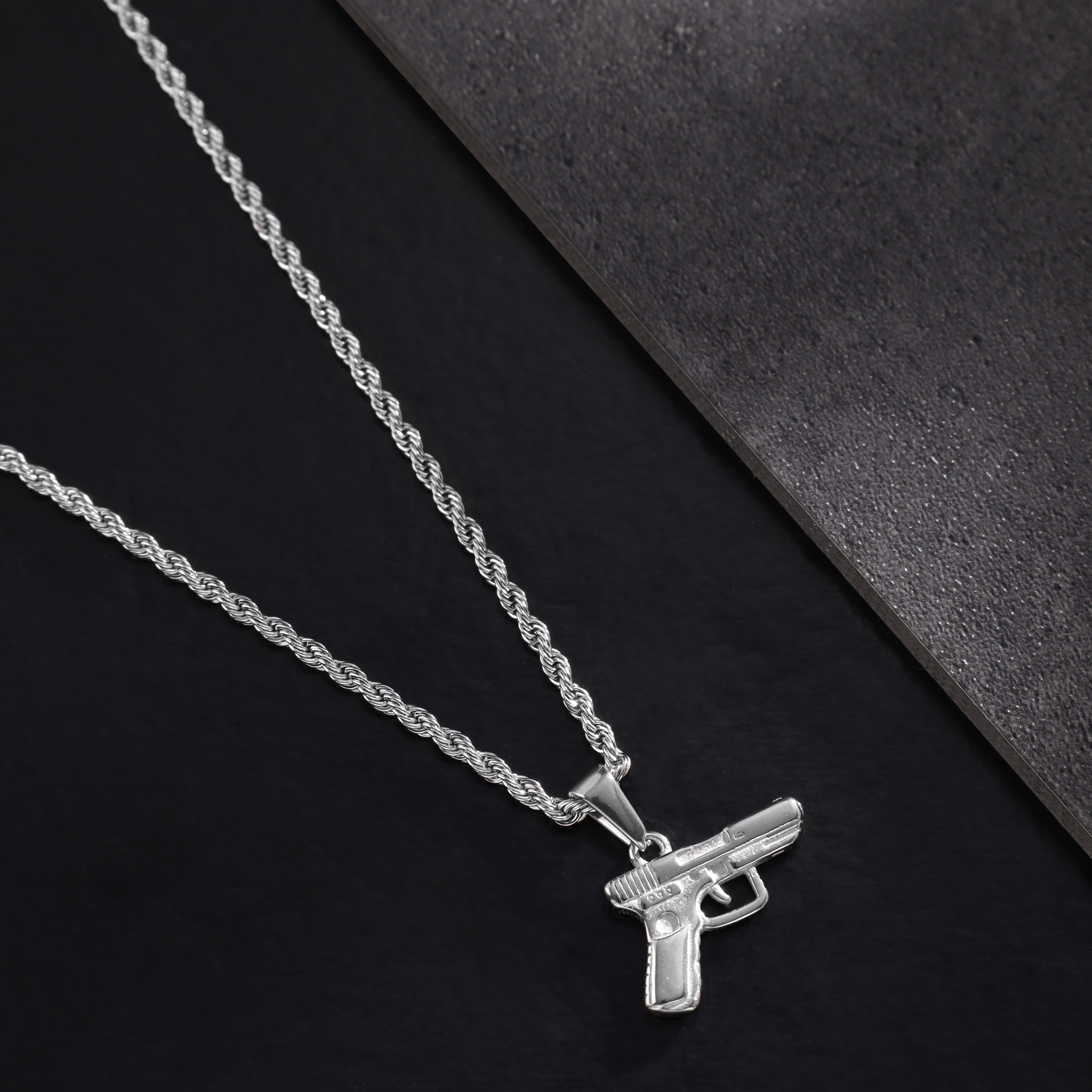 Rope Chain with pistol pendant made of stainless steel