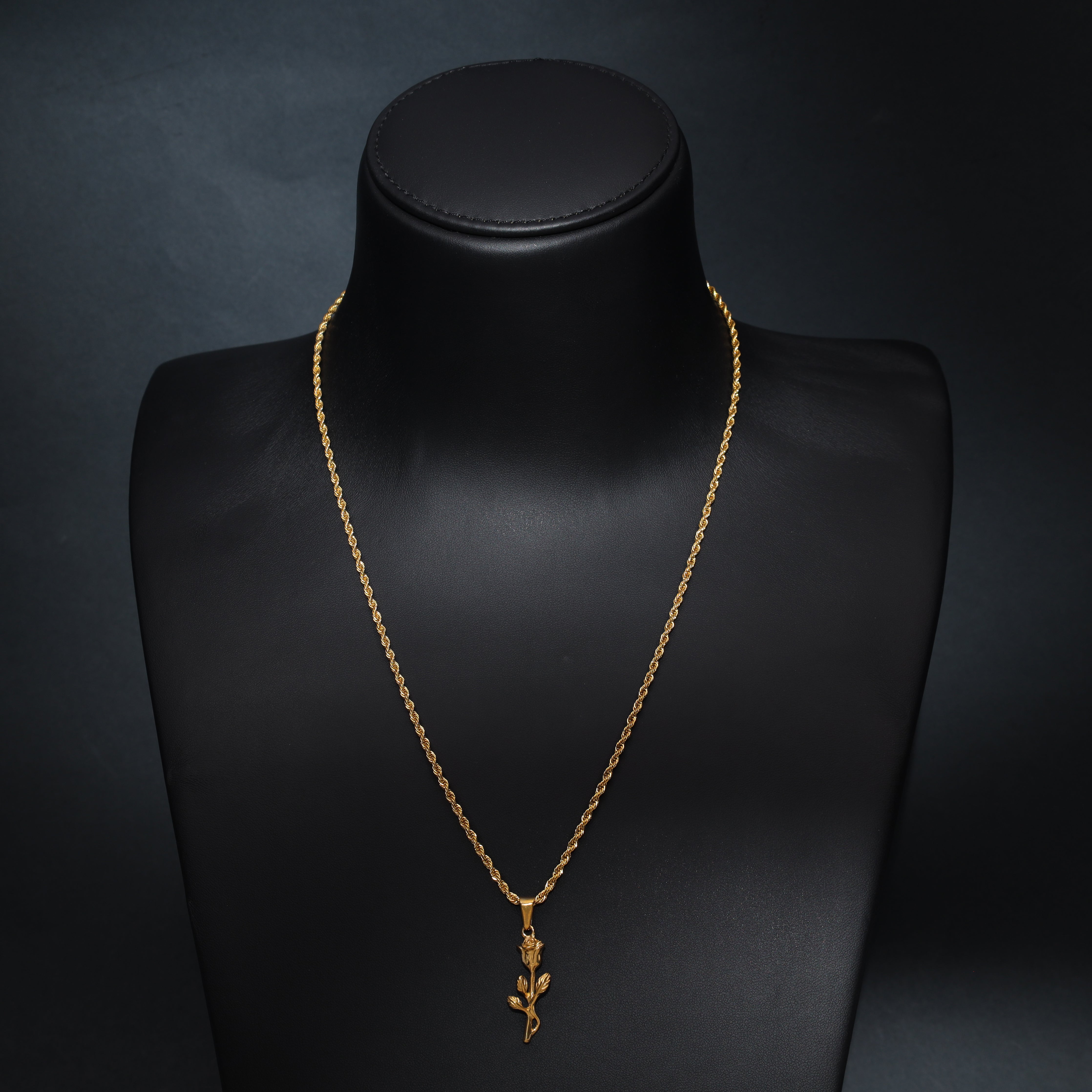 Set Kordelkette Rope Chain mit Rose Anhänger aus Edelstahl 18K vergoldet - Taipan Schmuck