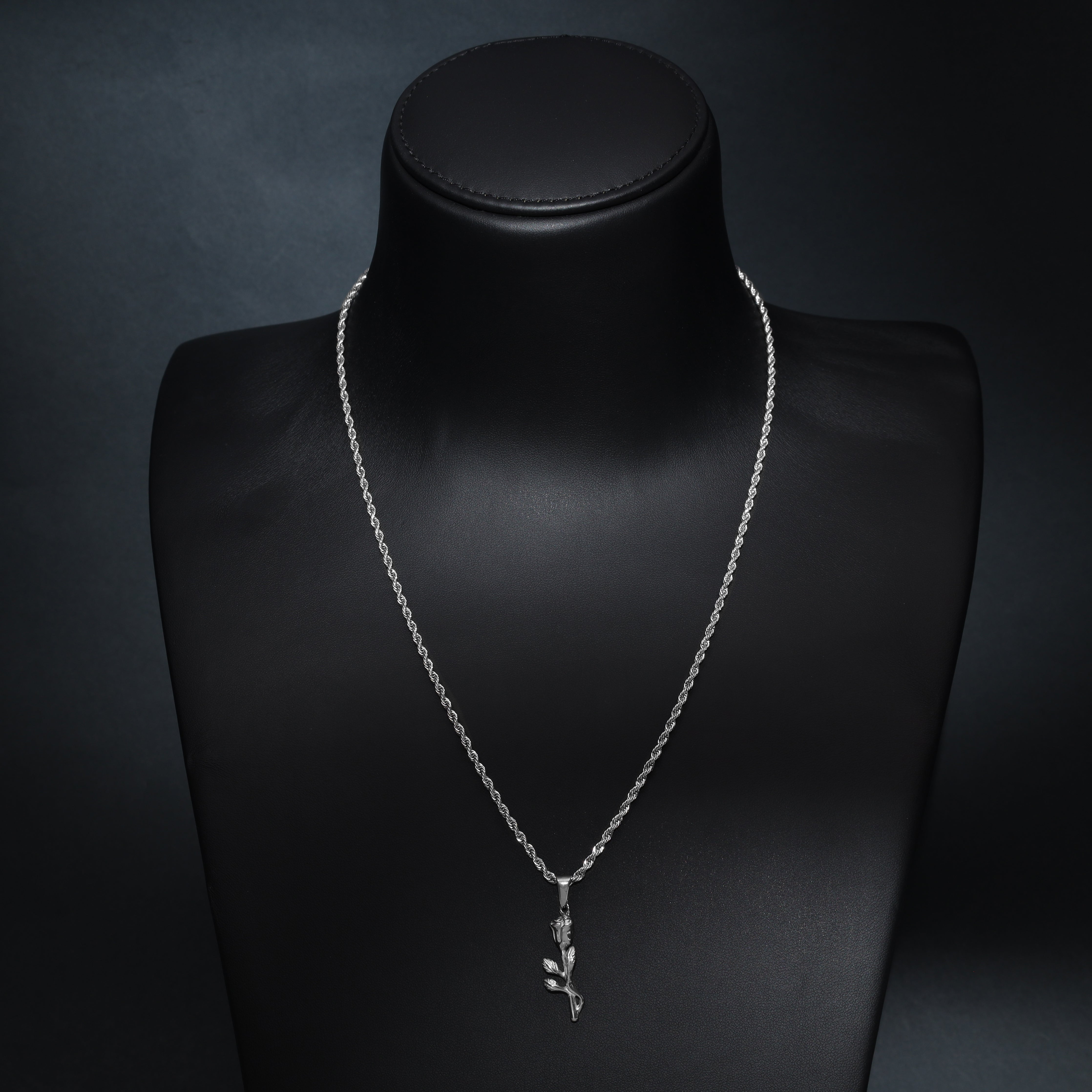 Set Kordelkette Rope Chain mit Rose Anhänger aus Edelstahl