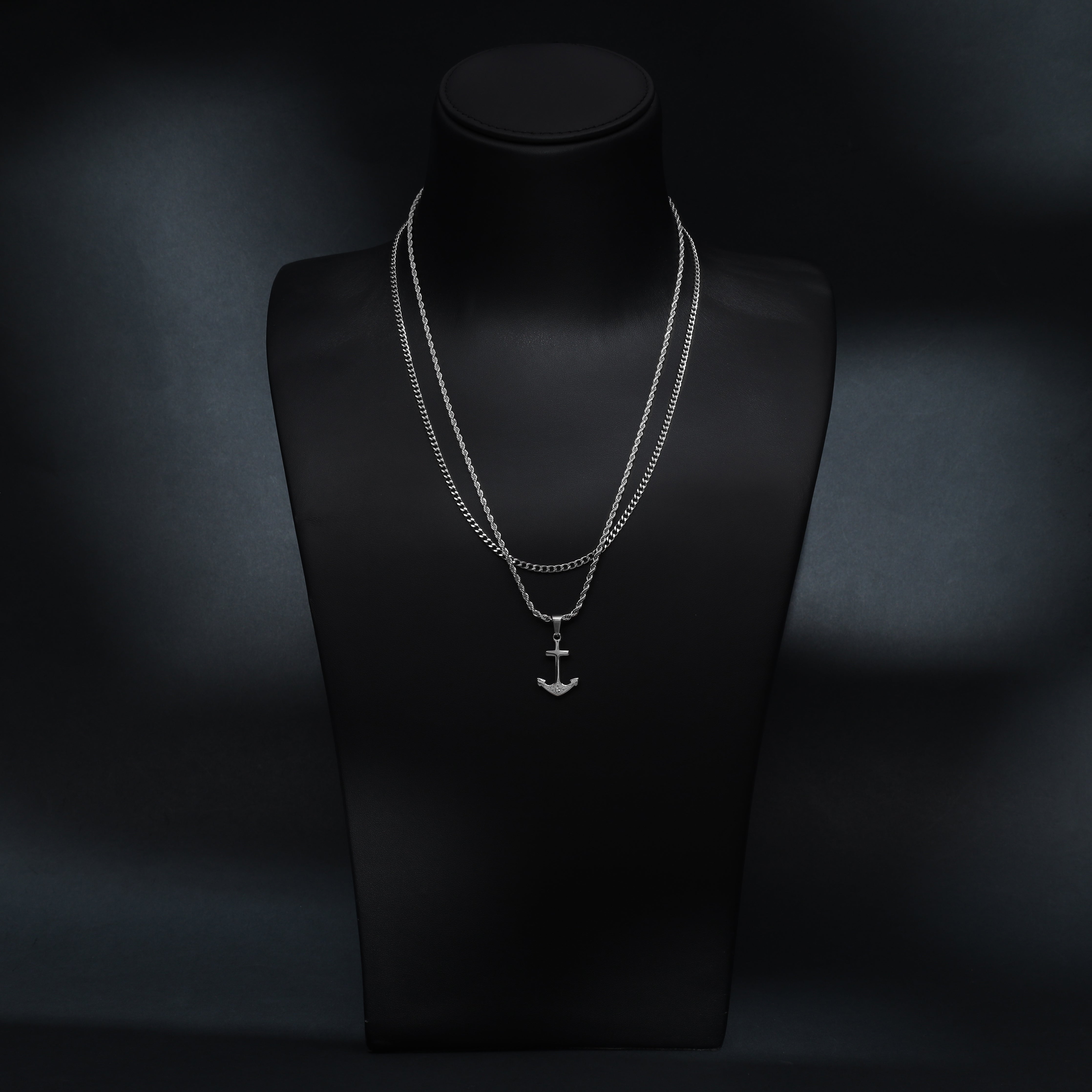 SET Kordelkette + Panzerkette mit Anker Anhänger aus Edelstahl - Taipan Schmuck