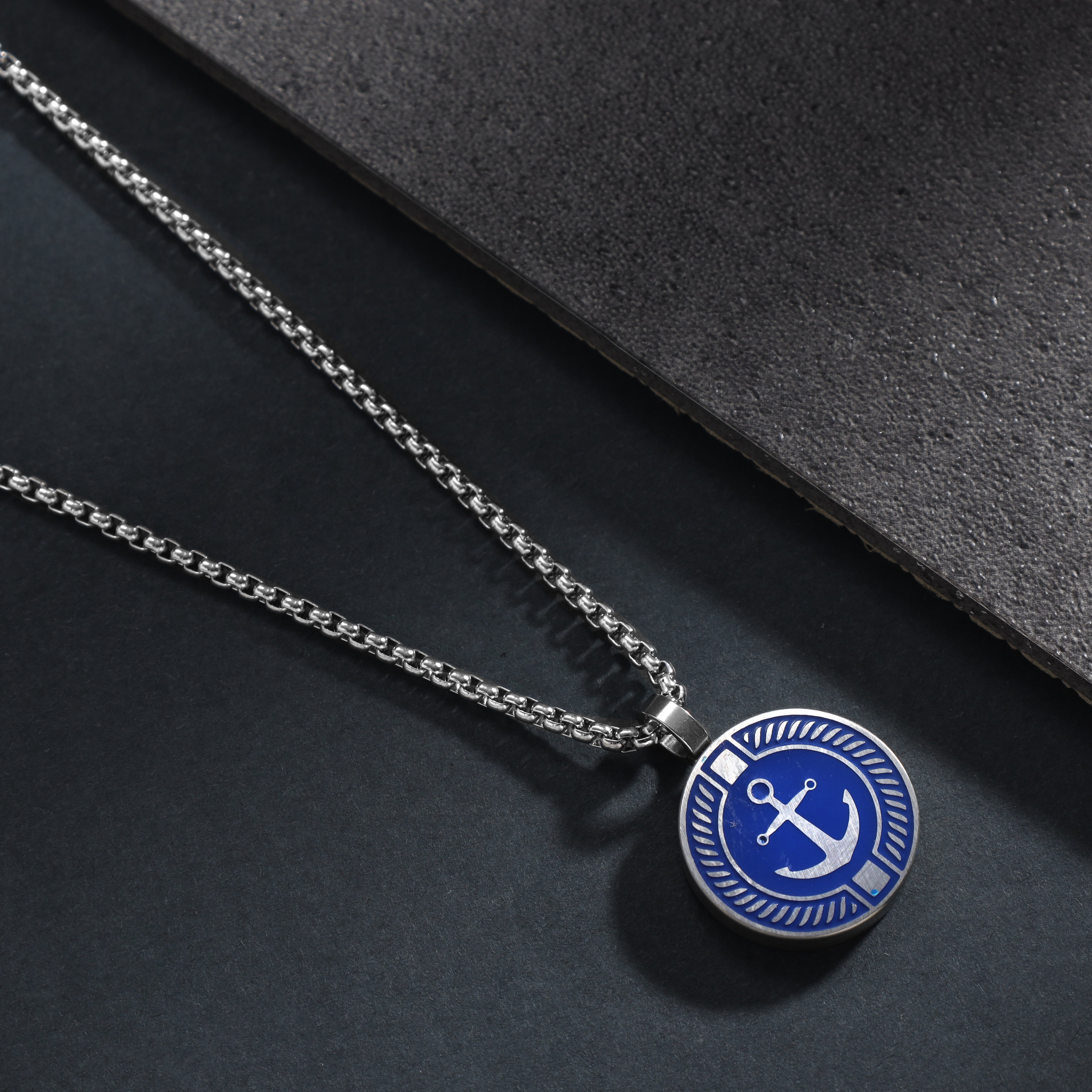 Box Chain Kette mit Anker Anhänger aus Edelstahl - Taipan Schmuck
