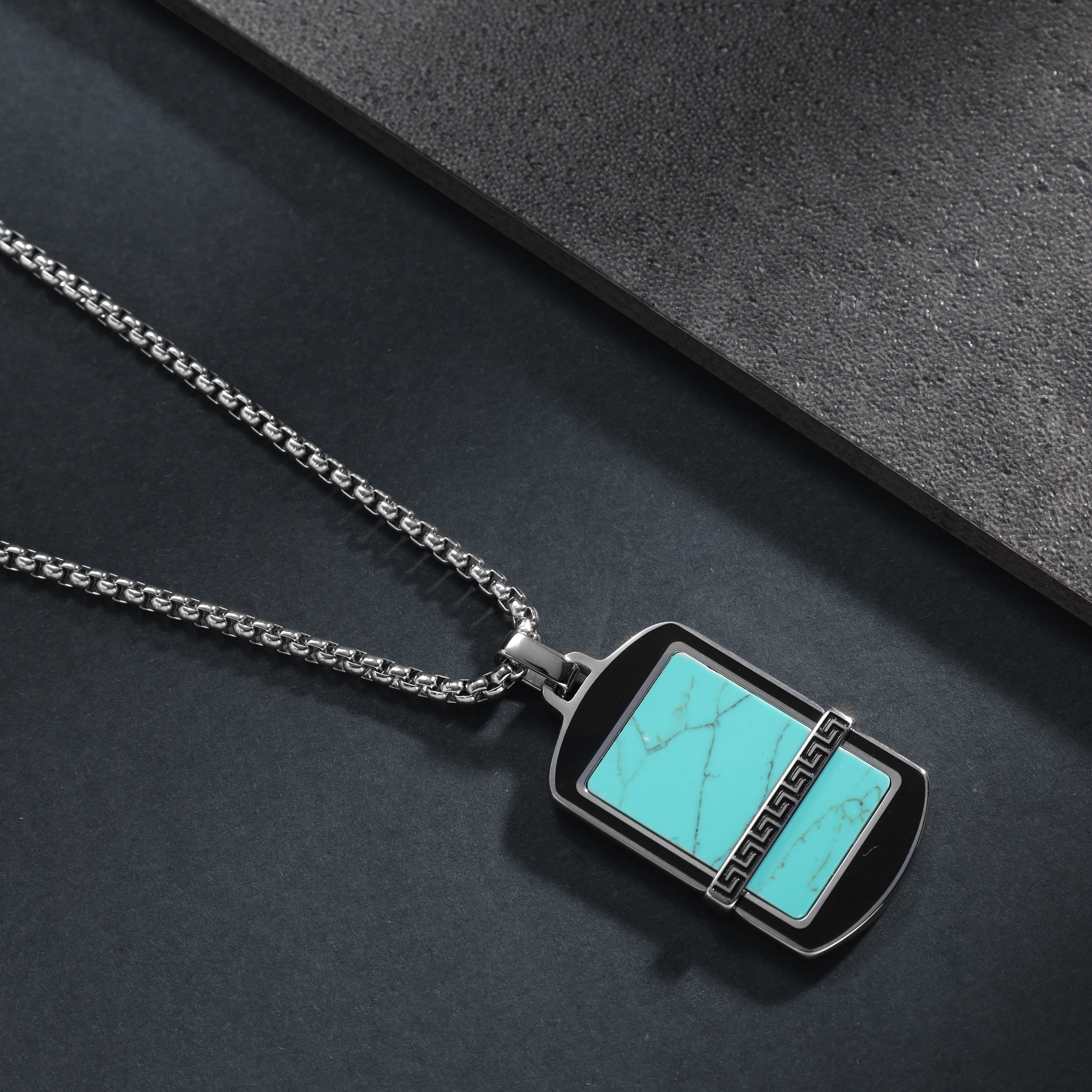 Box Chain Kette mit Dog Tag Anhänger aus Edelstahl - Taipan Schmuck